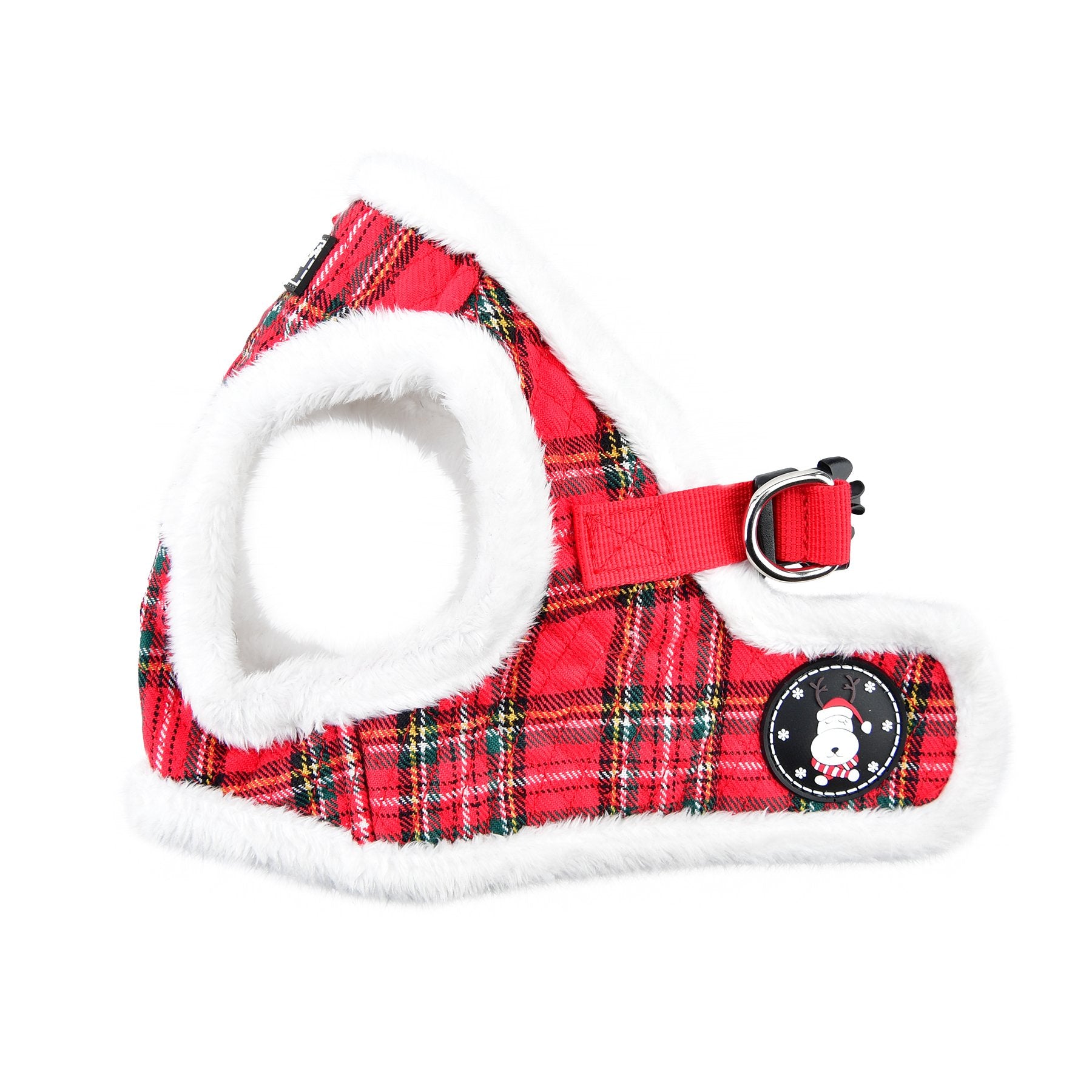 Puppia Blitzen Vest Dog Harness Step-In Warm Winter Christmas Holiday Harness For Small And Medium Dog, Checkered Red, Small