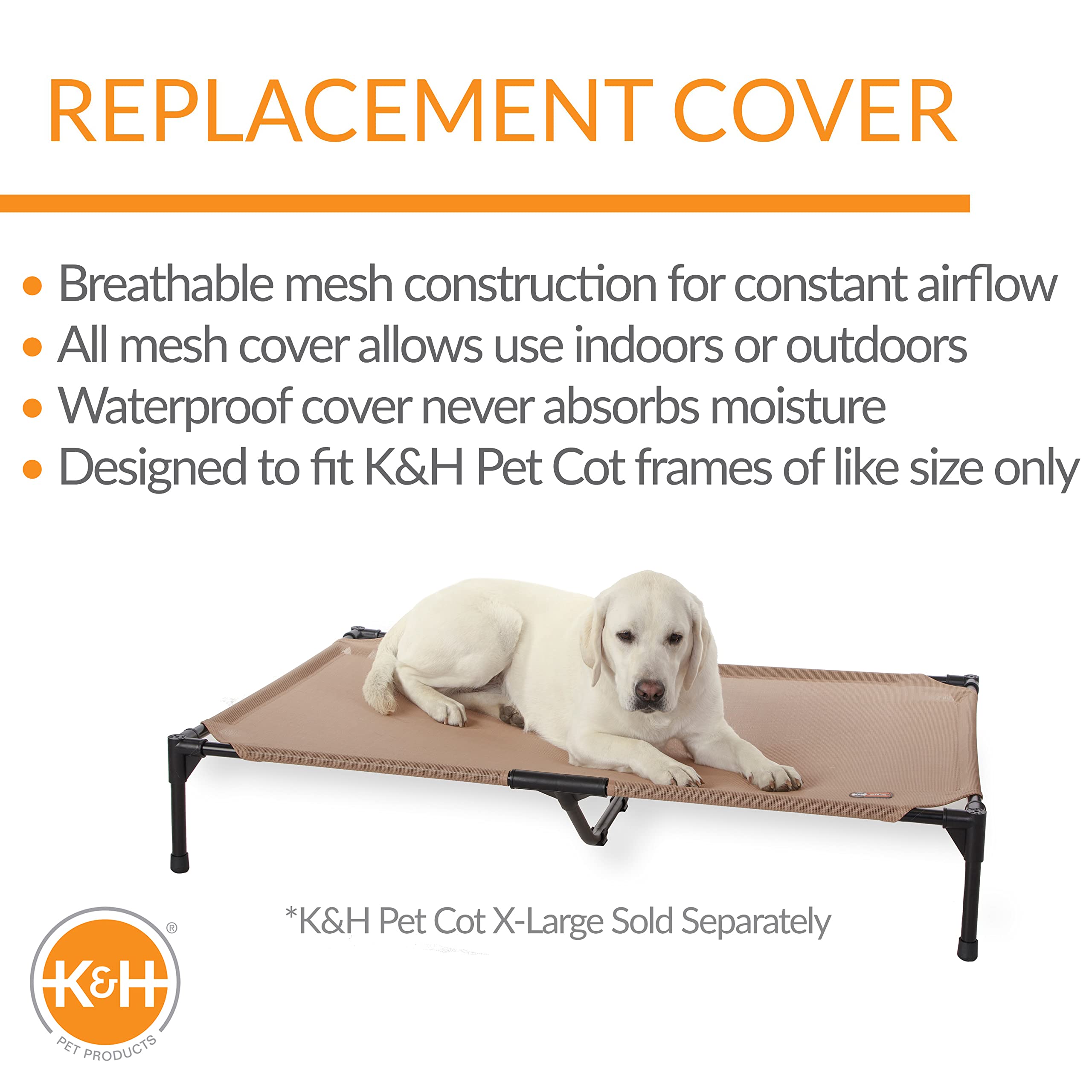 K&H Pet Products Original Pet Cot All Season Replacement Cover (Cot Sold Separately) Tan X-Large 32 X 50 Inches