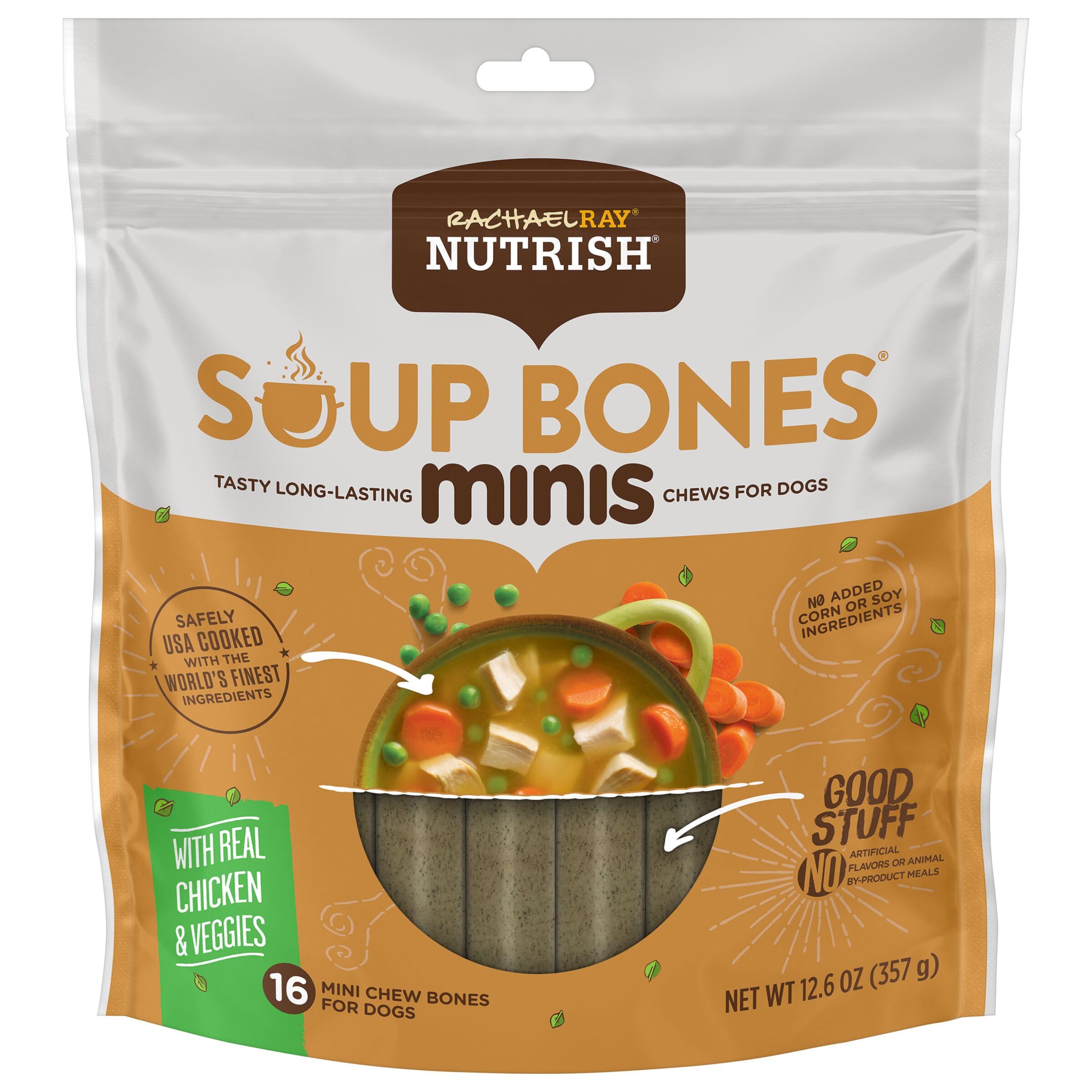 Nutrish Rachael Ray Dog Chews Soup Bones Minis with Real Chicken & Veggies, 16 Dog Treats