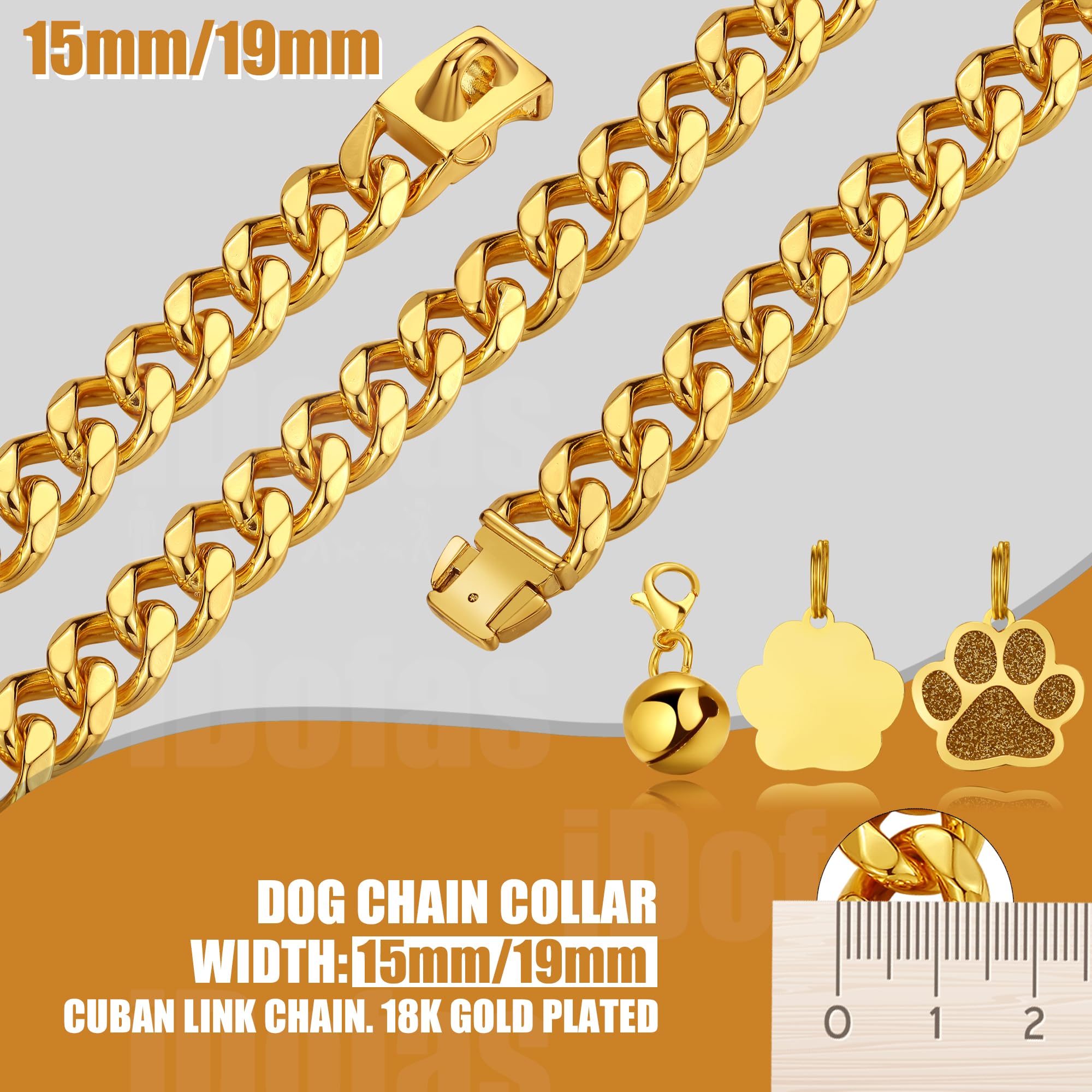 Luxlife Dog Chain Collar 15Mm 19Mm Thick Dog Collar With Quick Release Buckle 18K Gold Chain Collar For Small Medium Large Dogs(