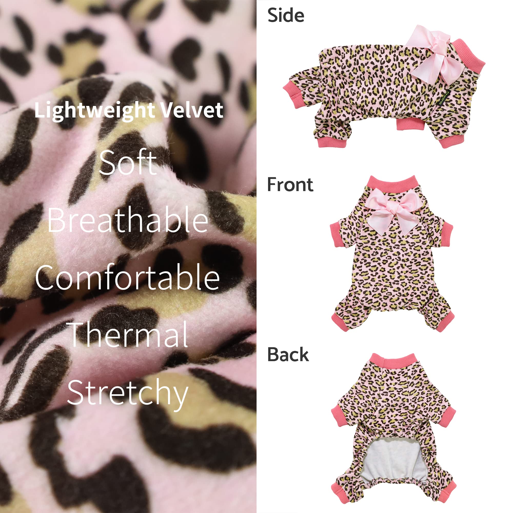 Fitwarm Leopard Dog Pajamas, Fleece Dog Clothes For Small Dogs Girl With Legs, Pet Onesie, Cat Outfit, Pink, Small