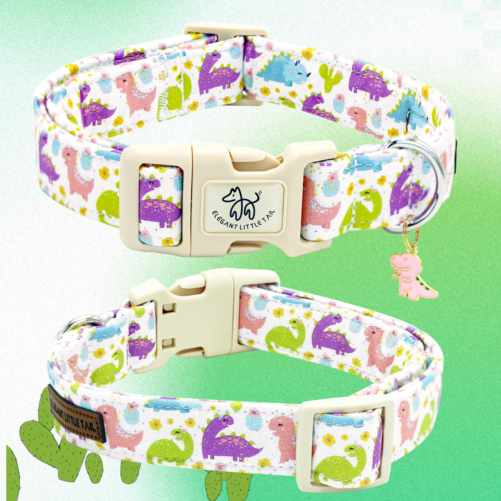 Elegant Little Tail Dog Collar- Dinosaurs Cute Dog Pet Collars Summer Adjustable Soft Cotton Boy Dog Collars For Small Medium La