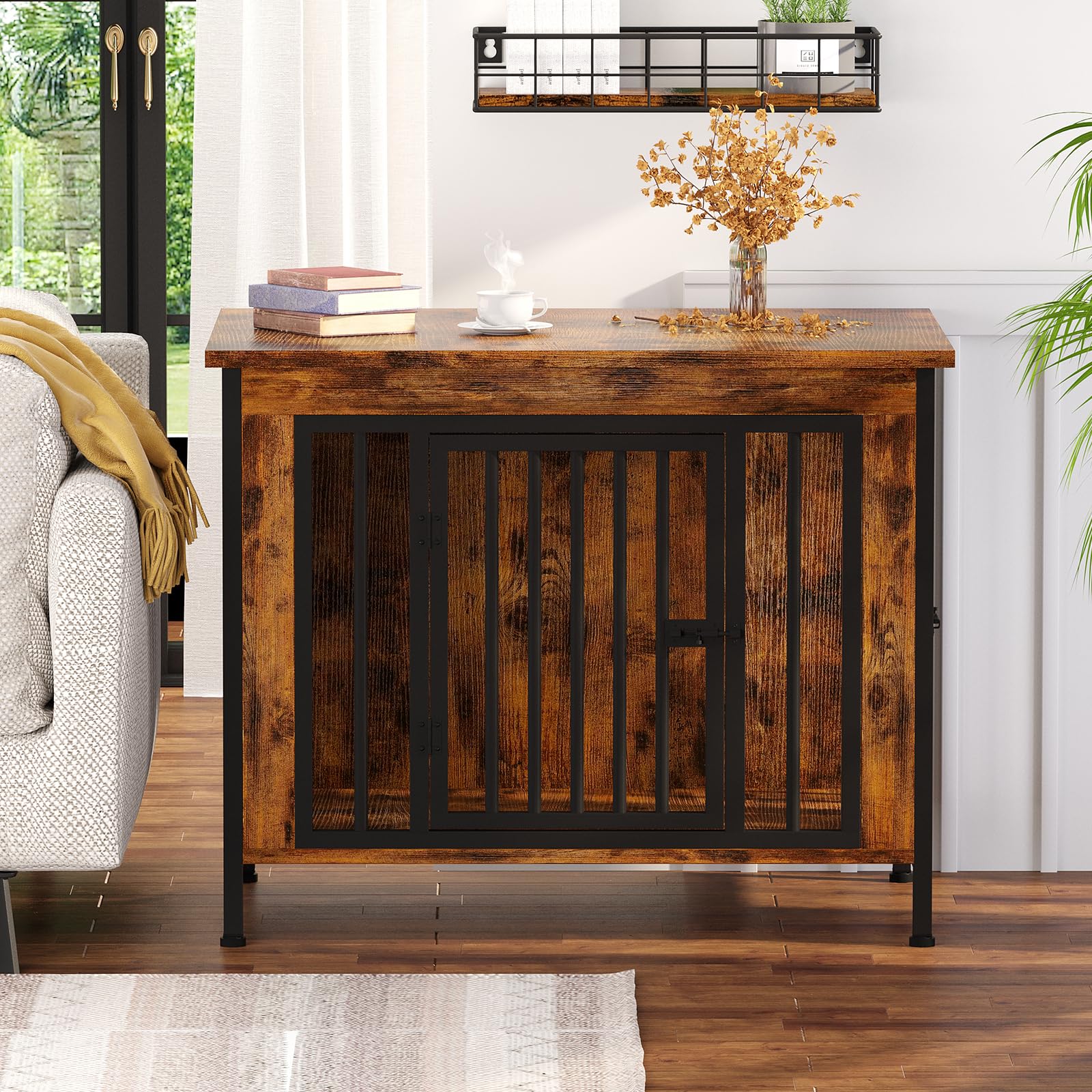 EasyCom Dog Crate Furniture for 1 or 2 Dogs, Heavy Duty Single/Double Dog Crates for Small/Medium/Large Dogs, Dog Kennel Furnitu