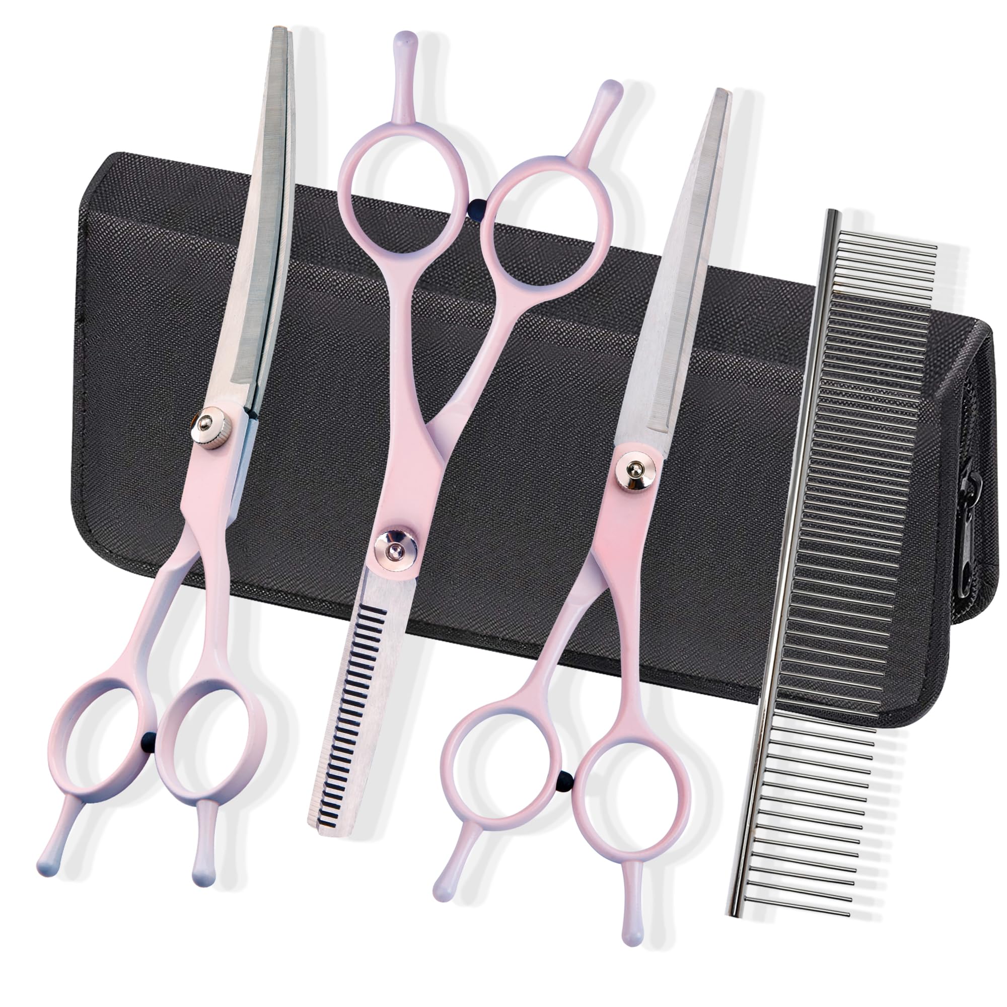 Dog Grooming Scissors Kit, Fcysy Professional Dog Trimming Scissors Set, Hair Cutting Curved Thinning Shears For Pet Cat At Home