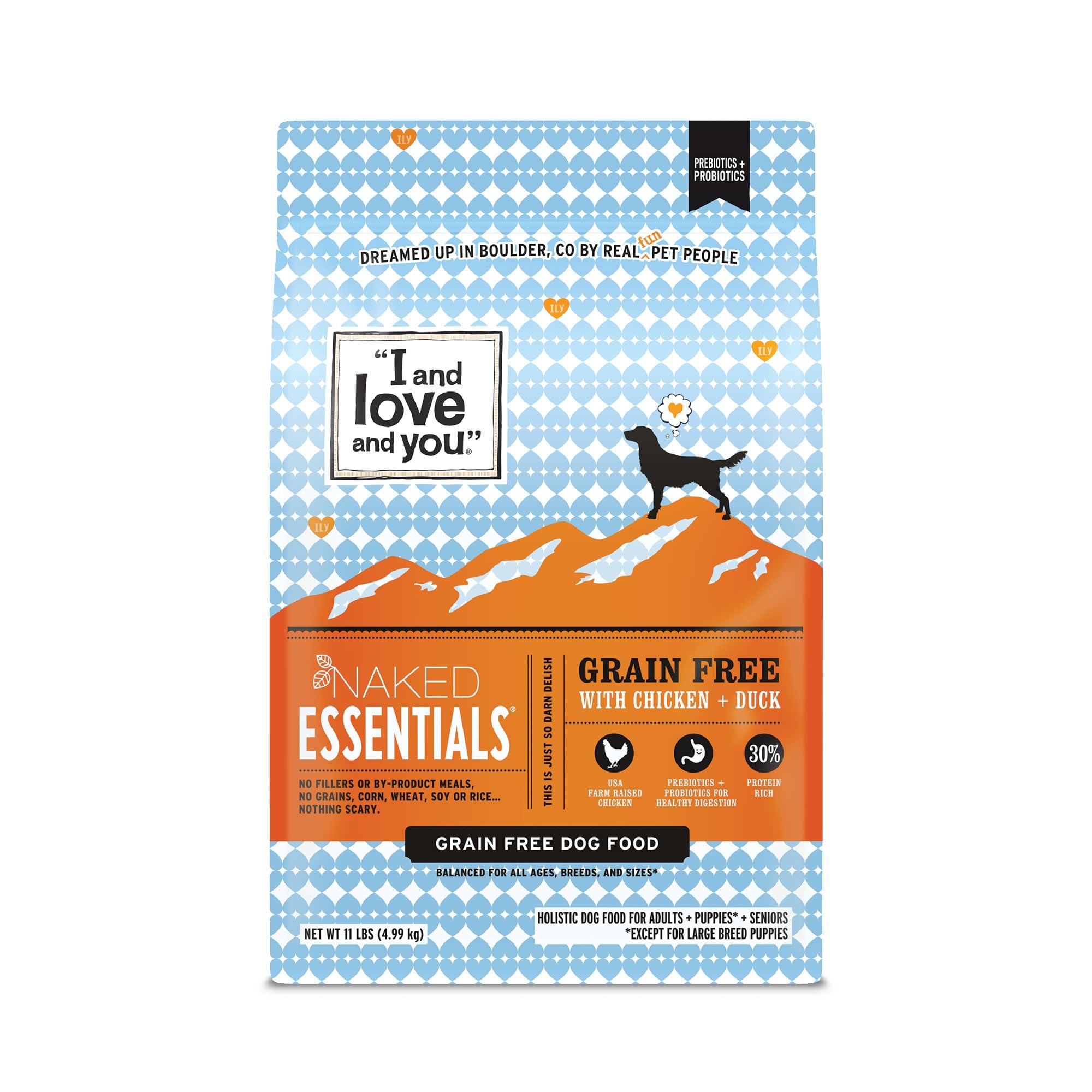 I and love and you Naked Essentials Dry Dog Food - Chicken + Duck - High Protein, Real Meat, No Fillers, Prebiotics + Probiotics
