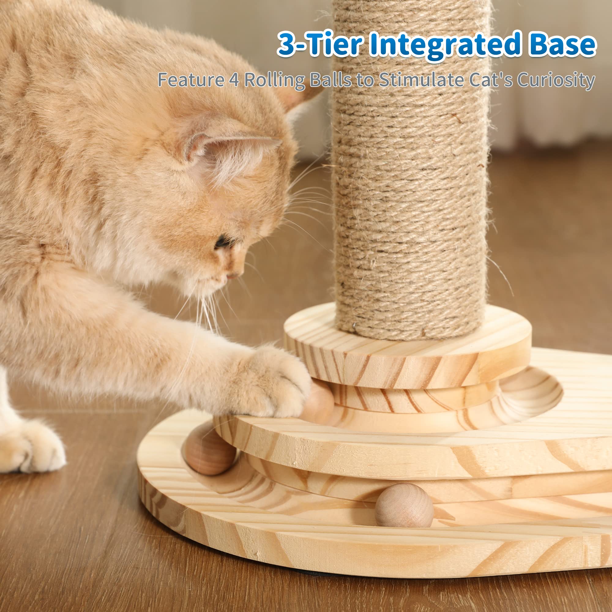 Made4Pets Cat Scratching Post, Cat Self Groomer For Indoor Cats, Cloud Soft Perch For Rest, 17.5' Tall Natural Sisal Scratcher Cat Grooming Interactive Ball Track Toys For Small Cats Kittens