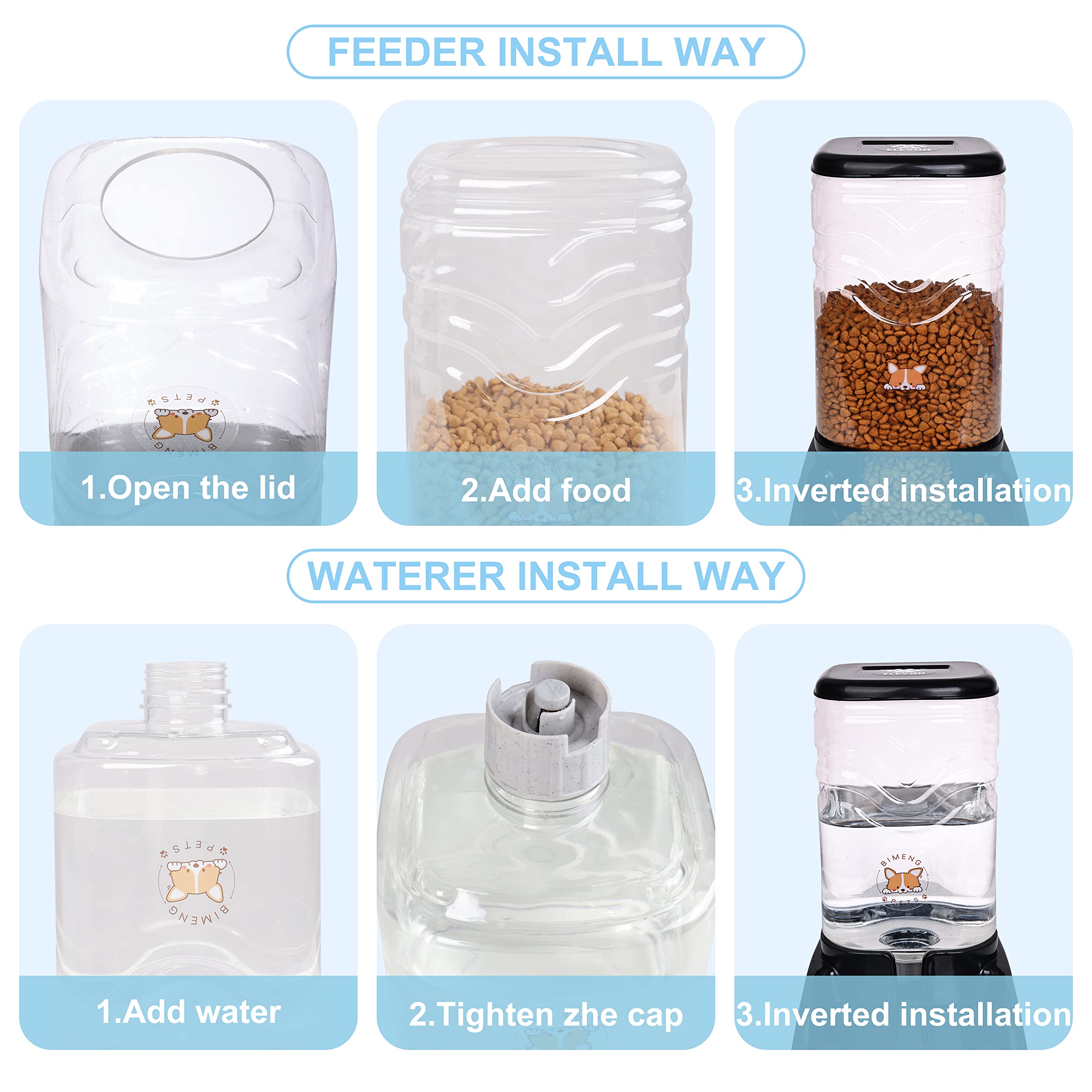 Elevon Automatic Cat Feeder, Gravity Food and Water Dispenser Bowl Set for Small Medium Dogs Animals, Pet Feeder Dispenser Stora