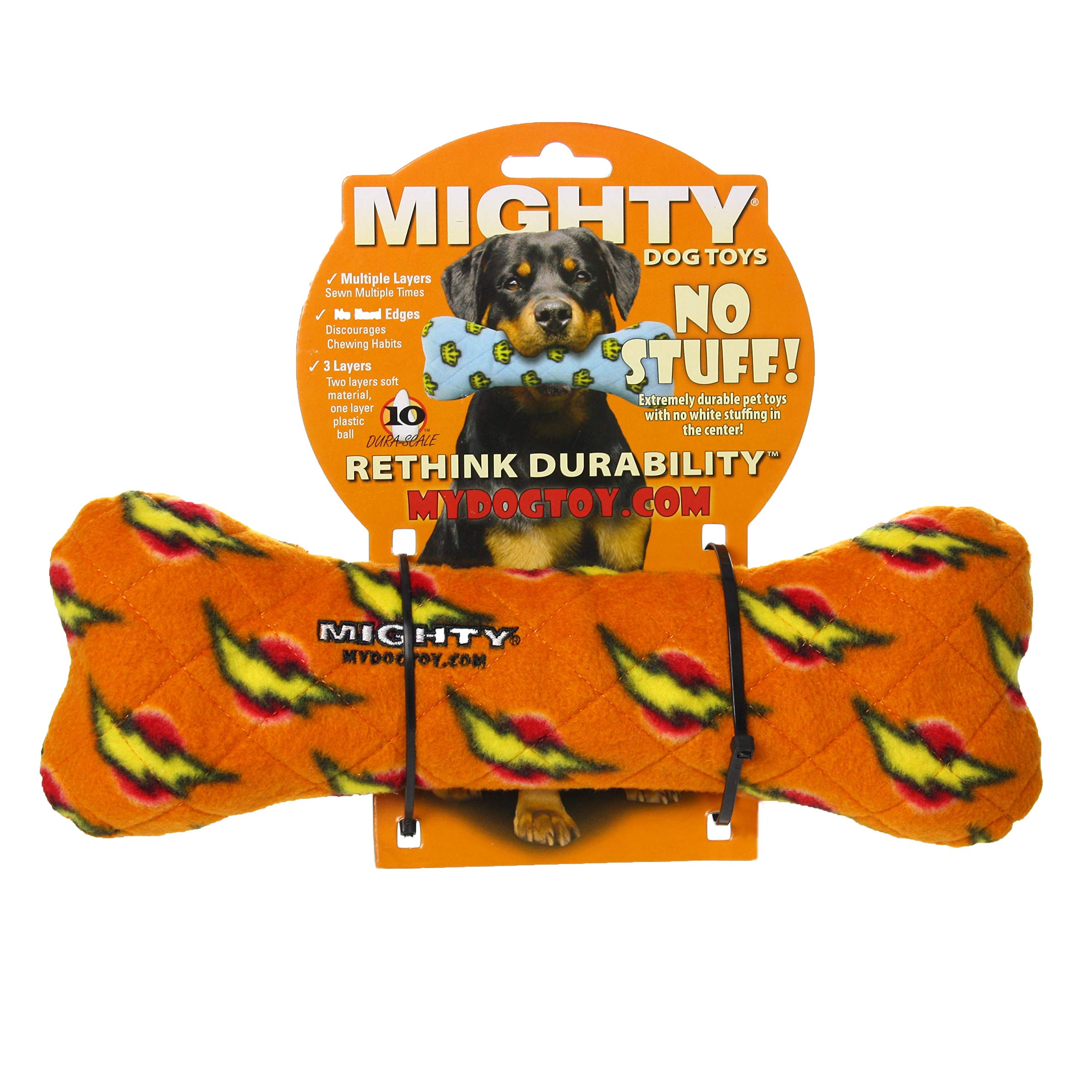Mighty- No Stuff Bone - Squeaky Plastic Core. 2-In-1 Toy. Made Durable, Strong & Tough. Interactive Play Dog Toy (Tug, Toss & Fe