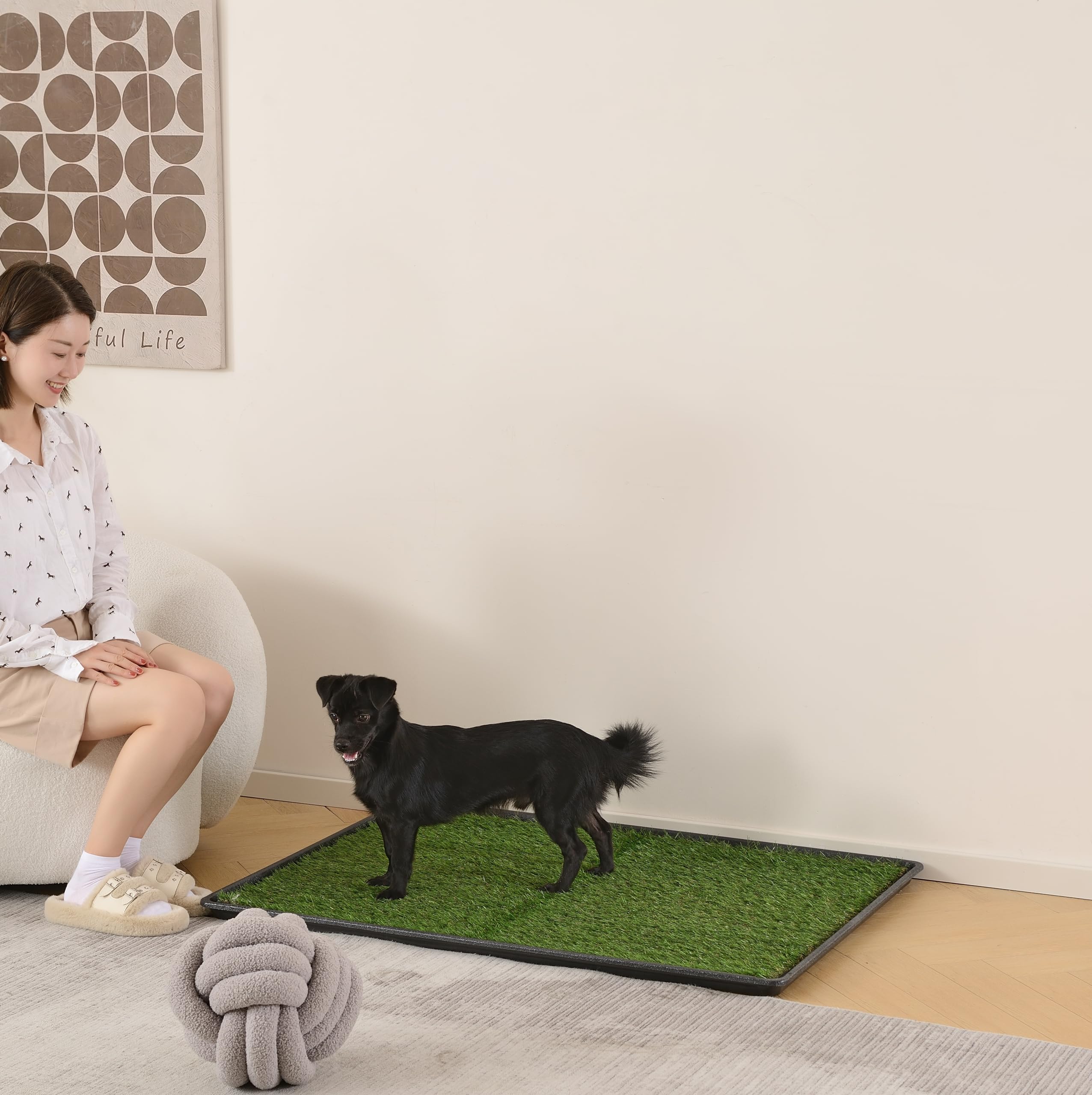 Hq4Us Dog Grass Pad With Tray Extra Large 45”×34” Dog Litter Box Toilet With 2×Artificial Grass For Dogs With Hemmed Edge, Pee Pads For Dogs, Realistic, Less Stink, Potty For Balcony