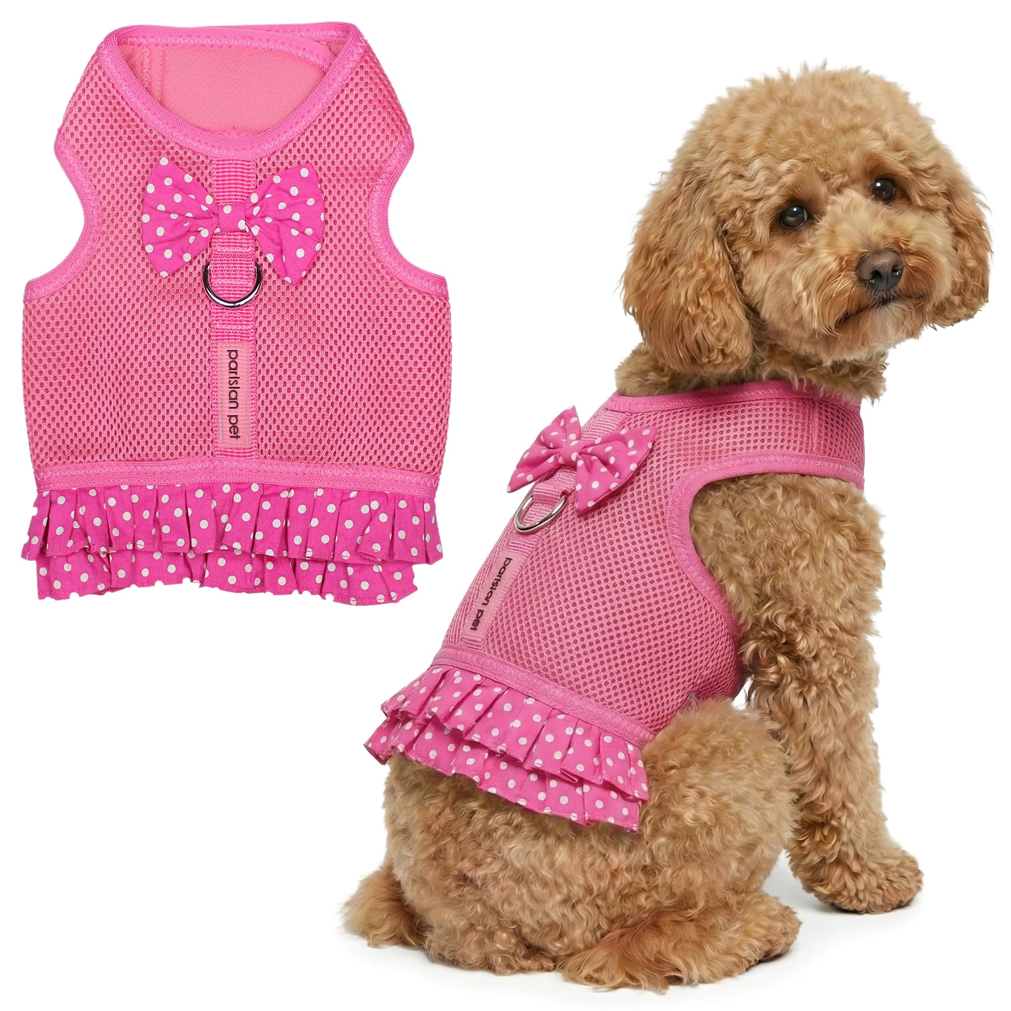Parisian Pet Step in Dog Harness - 100% Mesh Fabric Pink Girl Dog Harnesses - Soft Fully Padded, No Pull Dog Vest Harness Dress 