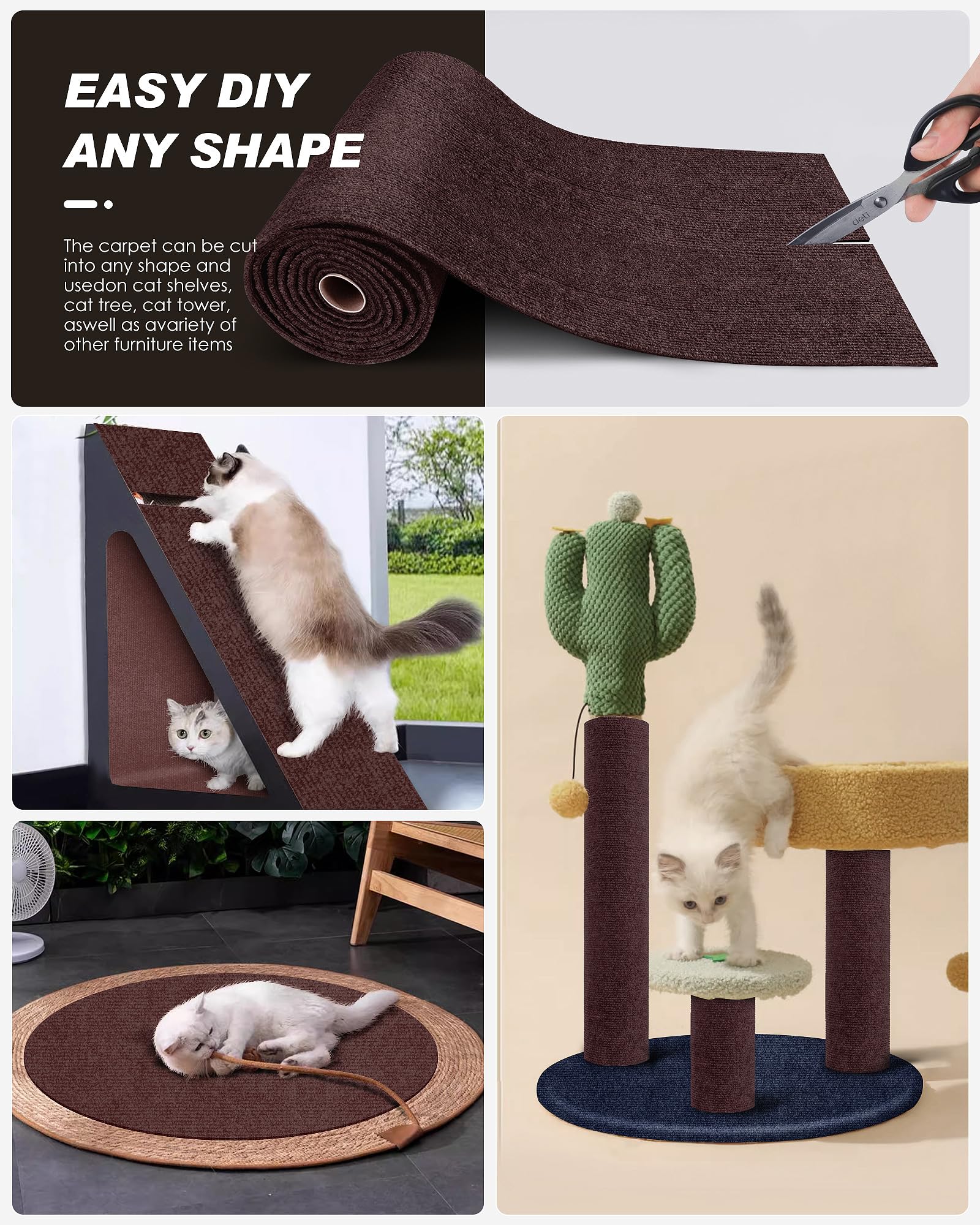 Vivoyan 78.7''X15.8'' Cat Scratch Mat,Trimmable Self-Adhesive Carpet,Diy Climb Cat Scratcher For Cat Couch Furniture Or Wall Pro