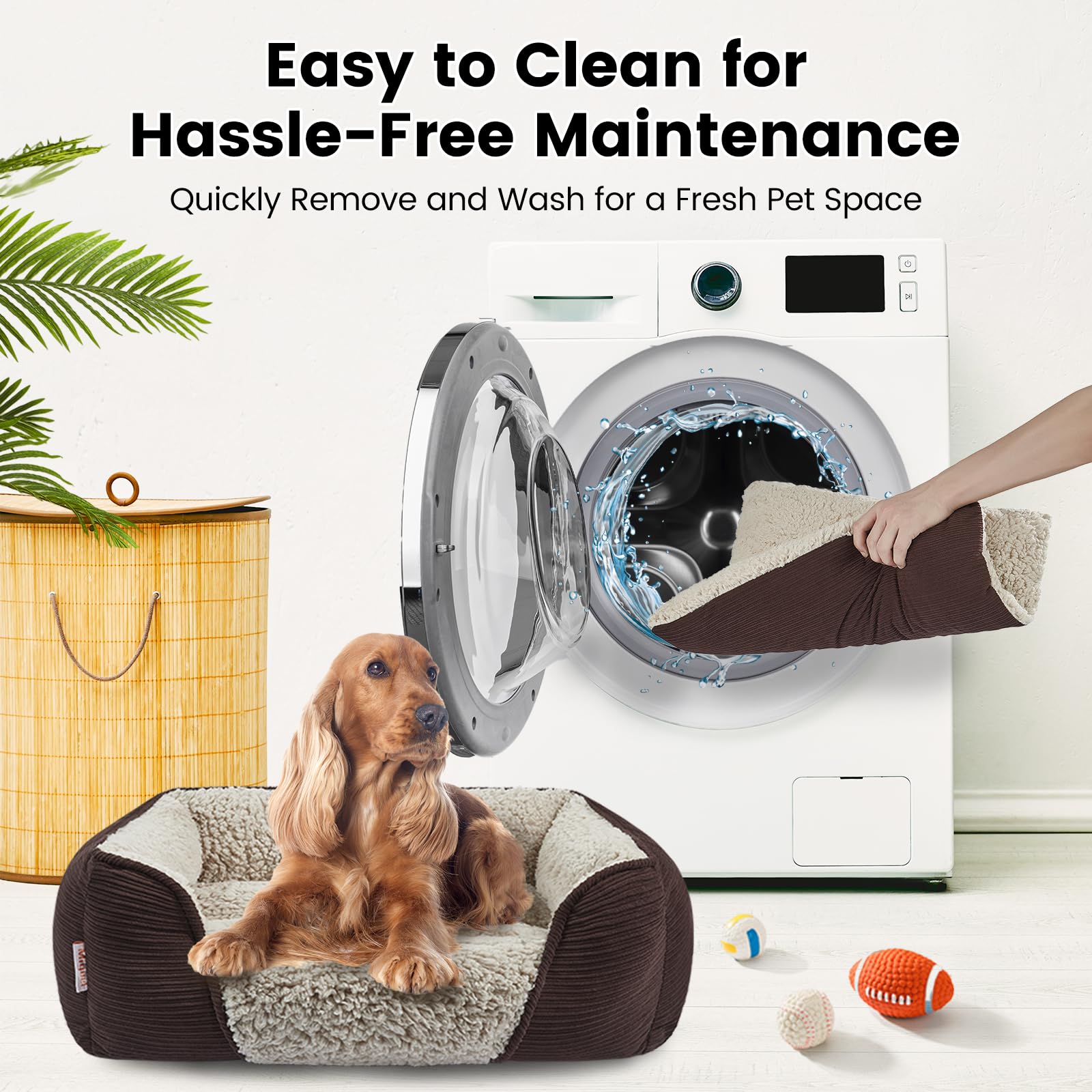 Miguel Washable Dog & Cat Bed With Removable Cushion For Medium & Small Dogs, Easy To Wash Pet Sofa Bed With Side Bolster, Dark