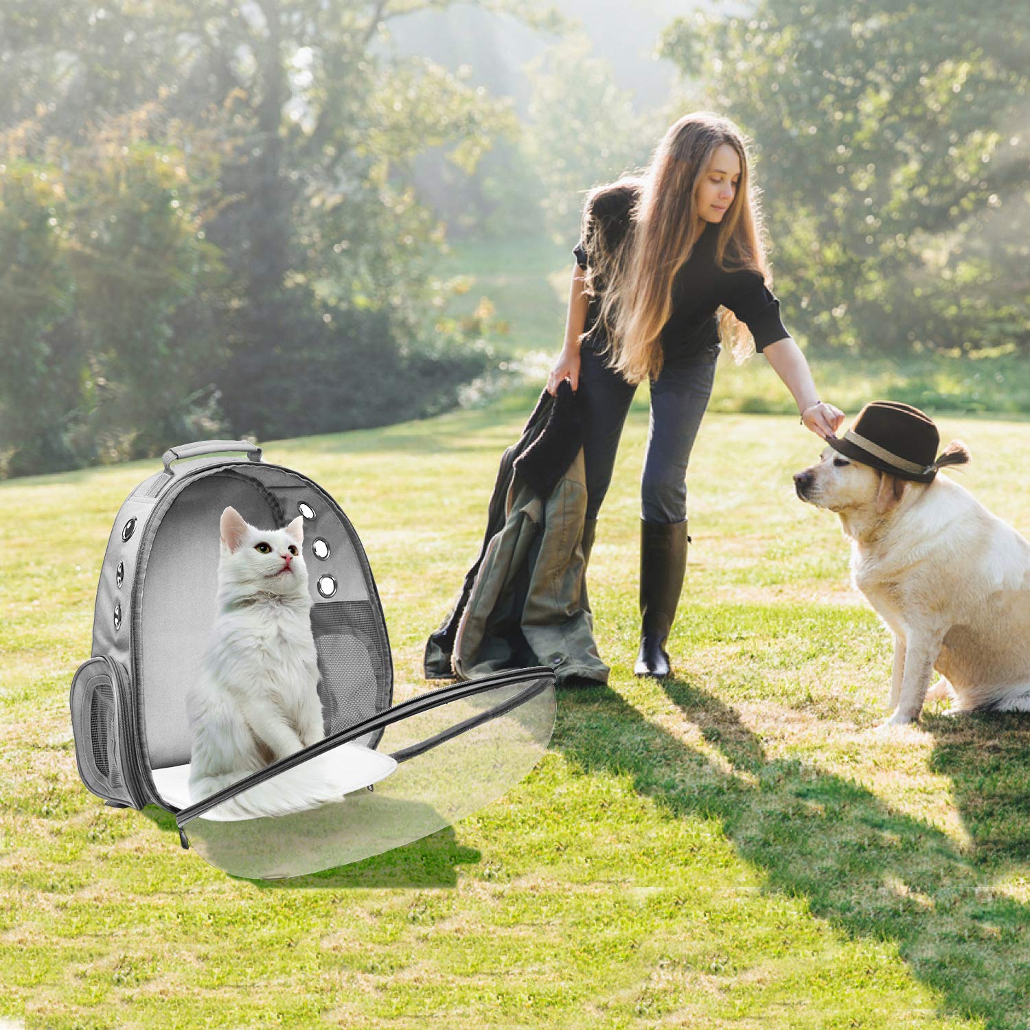 Henkelion Bubble Carrying Bag For Small Medium Dogs Cats, Space Capsule Pet Hiking Backpack, Airline Approved Travel Carrier - Grey