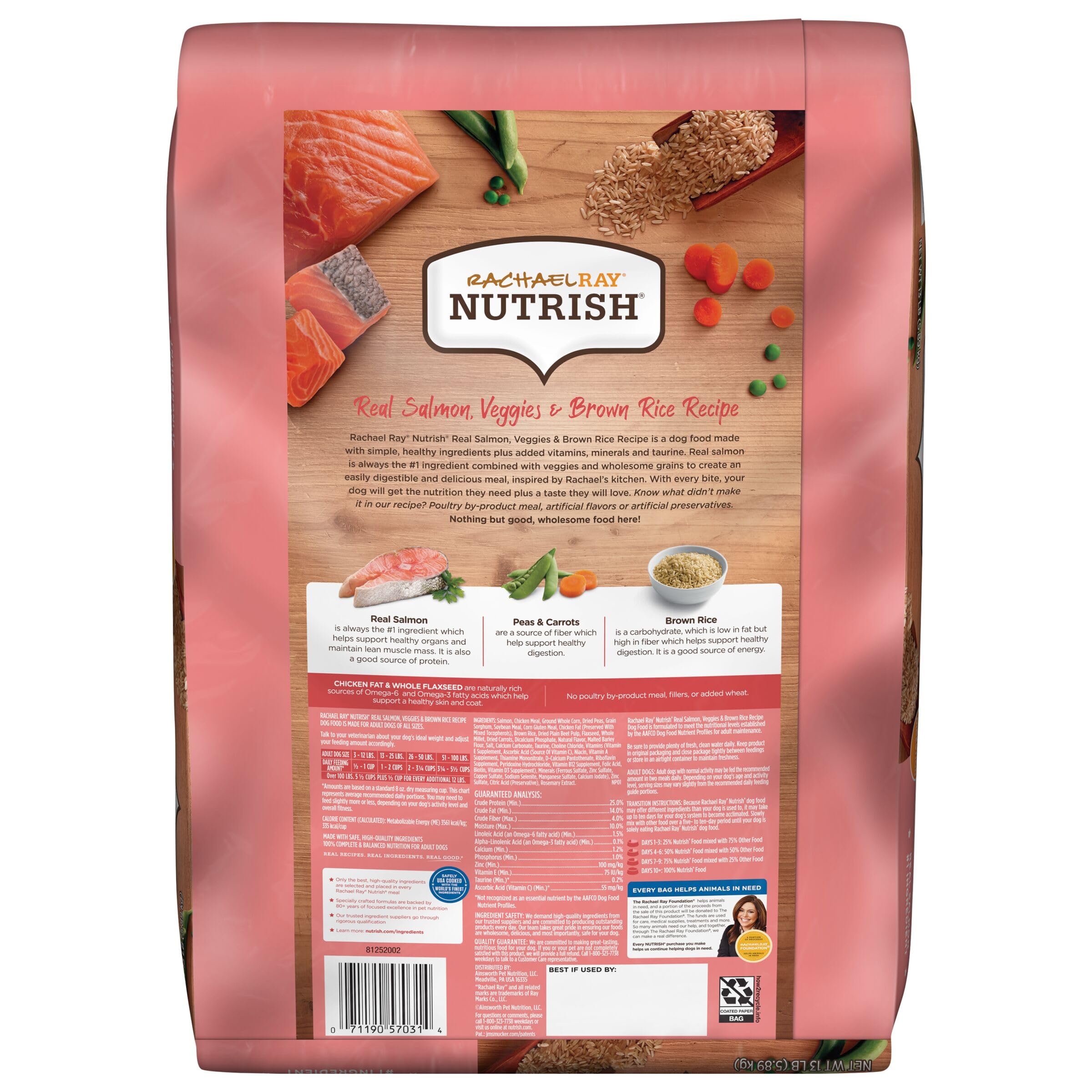 Nutrish Real Salmon, Veggies & Brown Rice Recipe Whole Health Blend Dry Dog Food, 13 lb. Bag, Packaging May Vary (Rachael Ray)