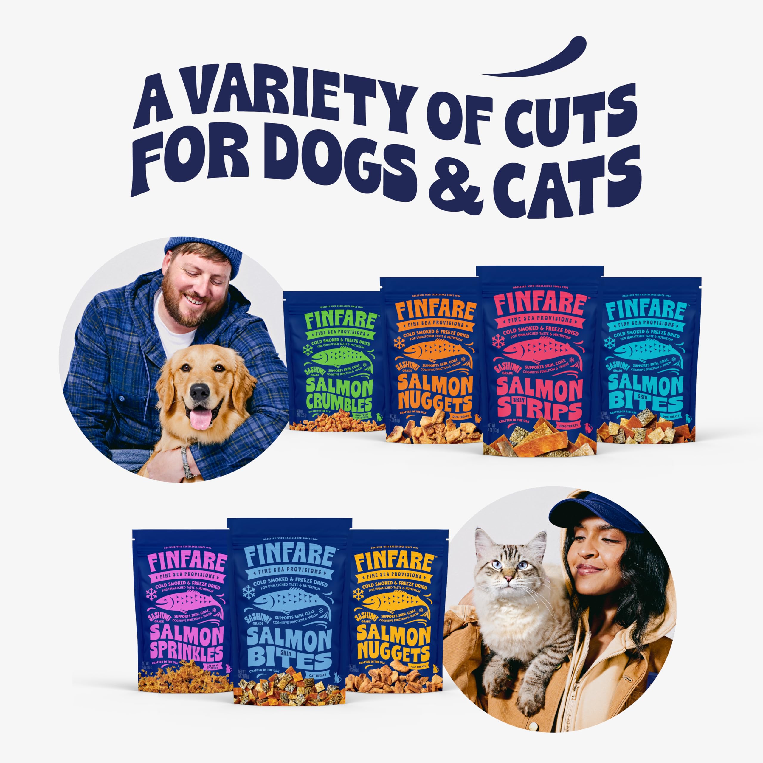 Finfare Freeze Dried Dog Treats, Salmon Skin Bites, Protein & Omega-3s, Grain Free Salmon Dog Training Treats, Crafted in USA, 9