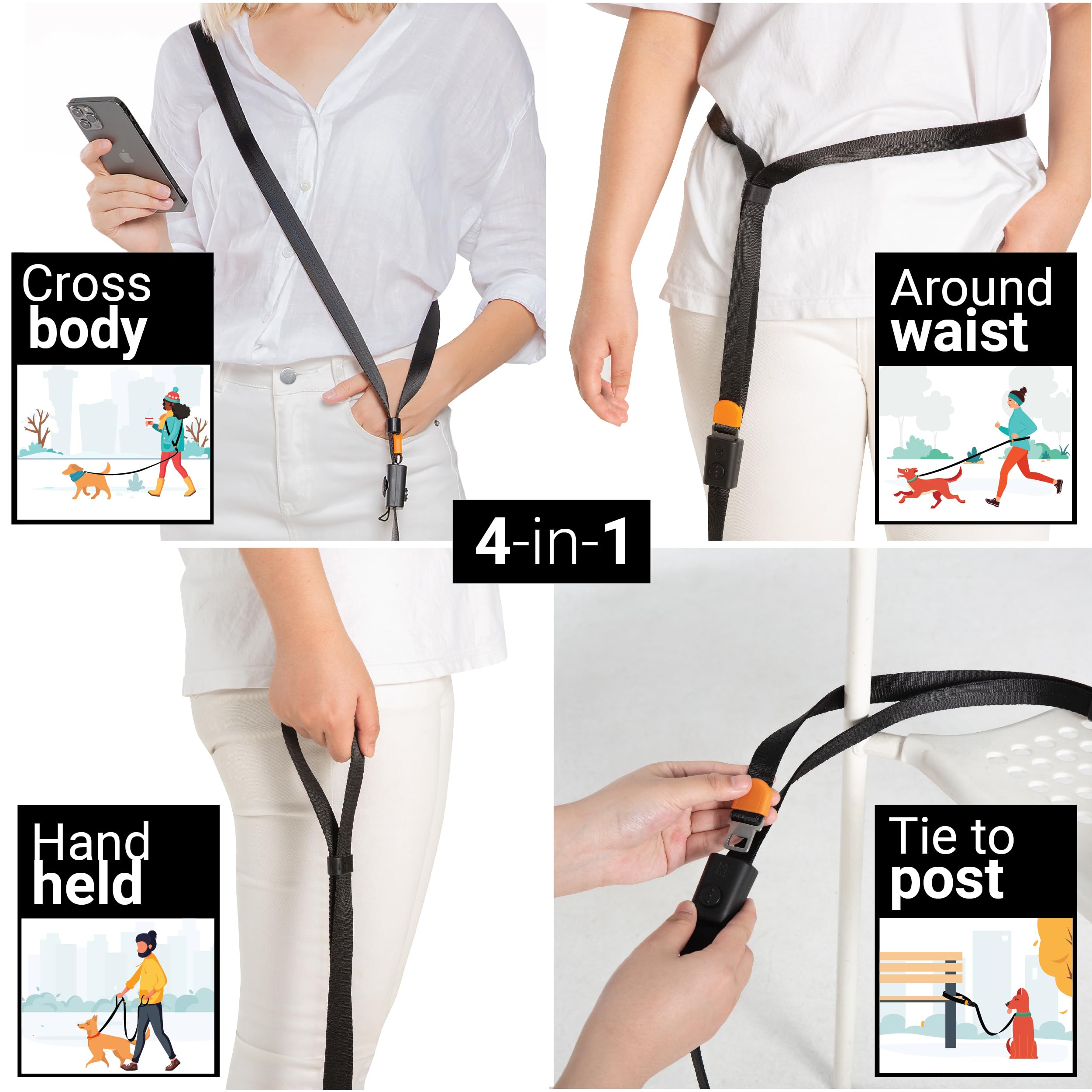 Svd.Pet 4-In-1 Hands Free Dog Leash, Versatile Crossbody Dog Leash With Easy Release Buckle, Adjustable Waist Fit For Walking, J