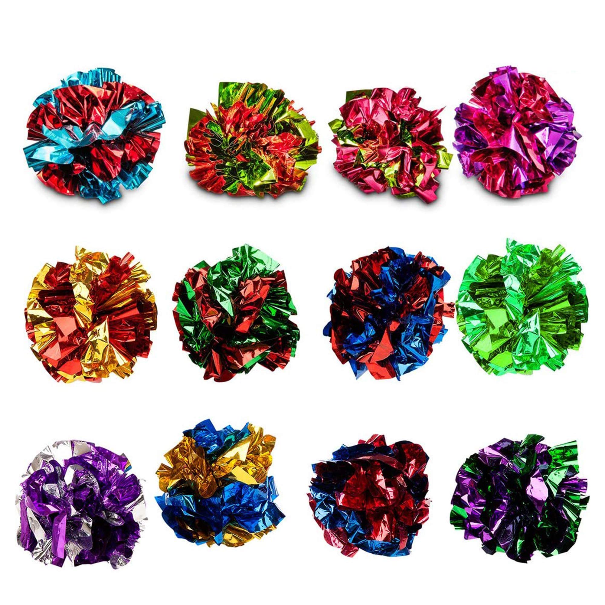 SunGrow 12 Pack Cat Crinkle Balls - 2 Inch Toys for Indoor Pets - Keep Your Feline Energetic & Excited with Vibrant Colors, Ligh