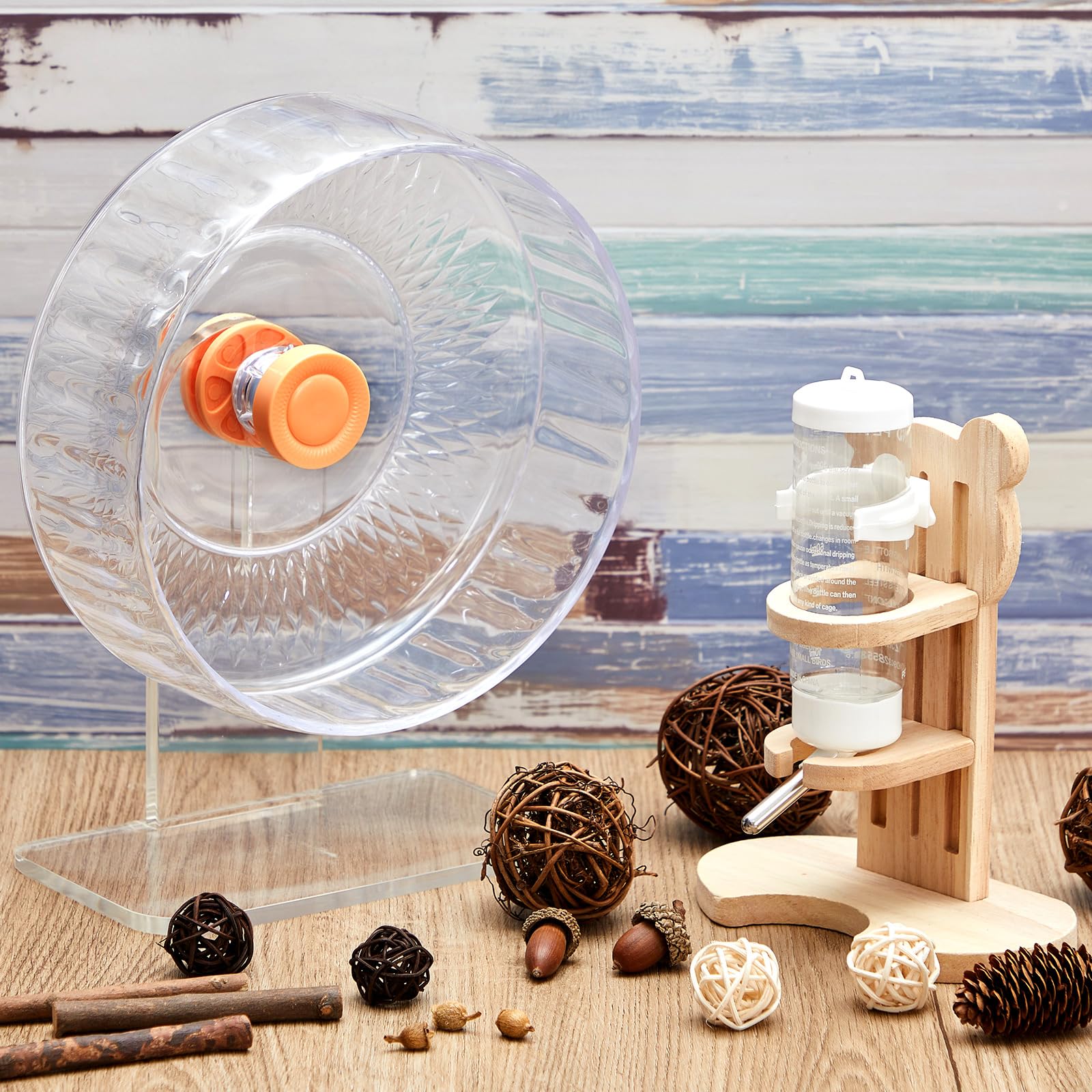 Sonwyoung 2 Pcs 9 Inch Transparent Adjustable Silent Hamster Exercise Wheels And Hamster Water Bottle Set Guinea Pig Running Whe