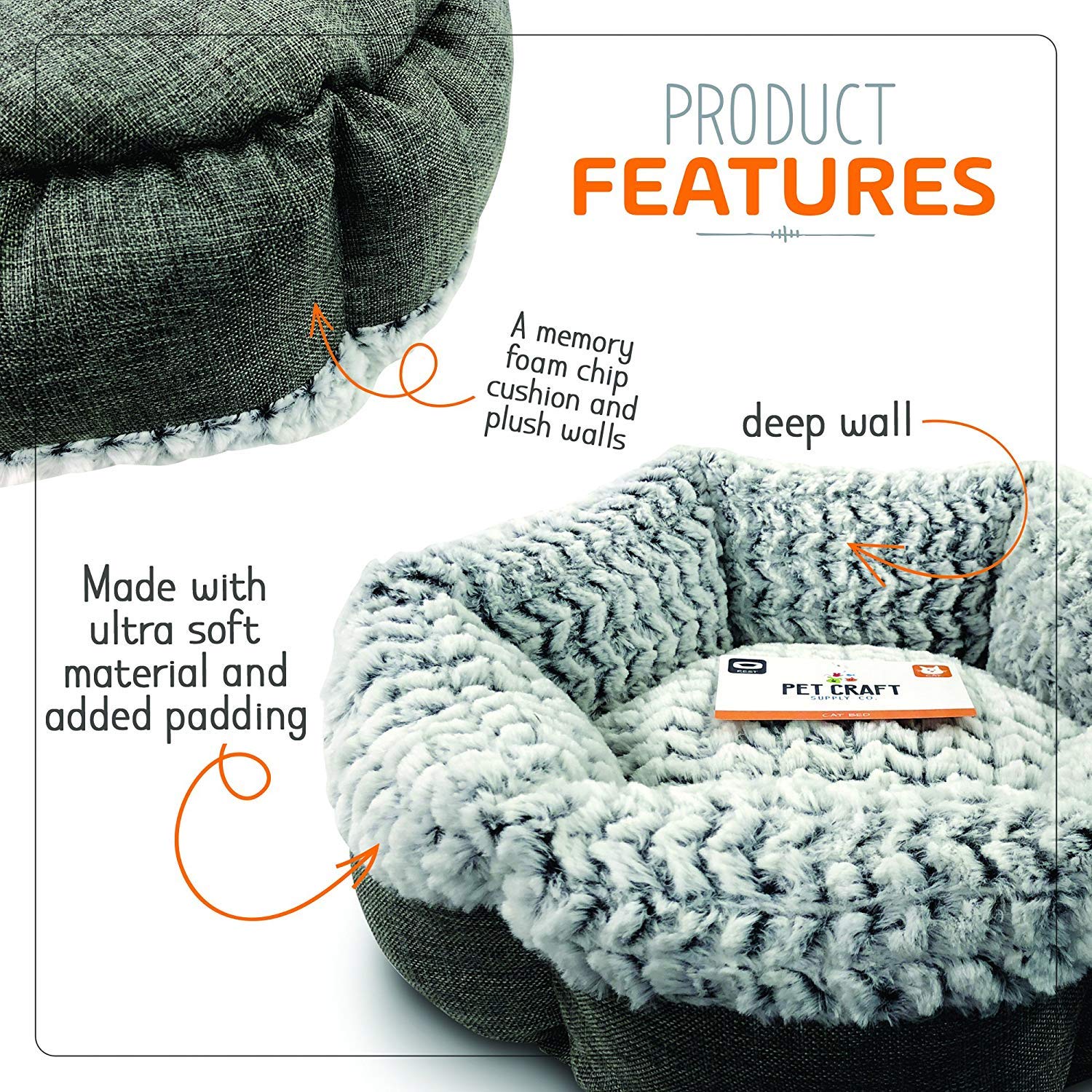 Pet Craft Supply Soho Round Cat Bed For Indoor Cats, Ultra Soft Plush, Memory Foam, Machine Washable, Calming Cat Bed