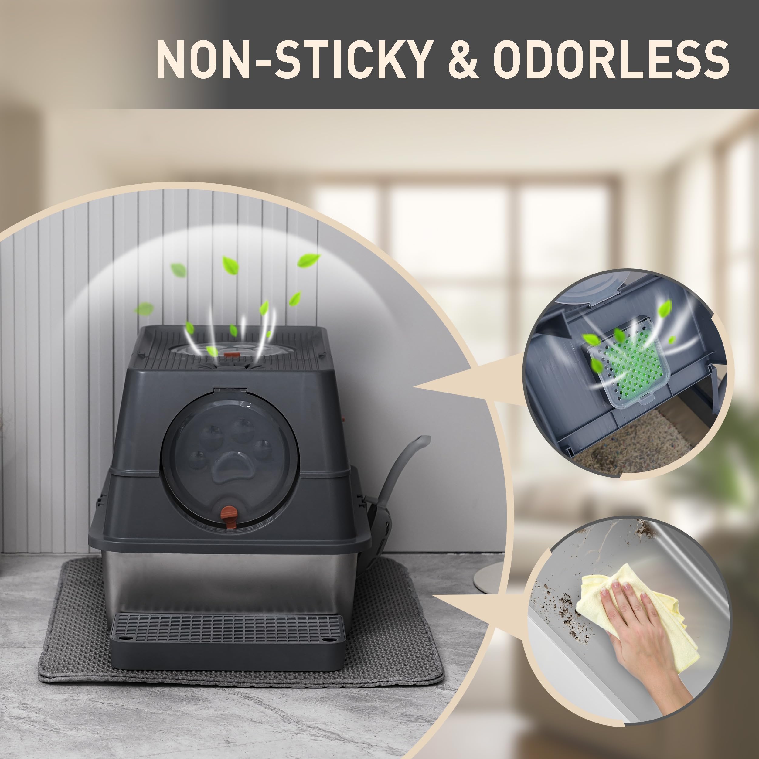 Citylife Stainless Steel Litter Box With Lid Xl Large Enclosed Metal Box Anti-Leakagecat Litter Box Stainless Steel Includes Sco