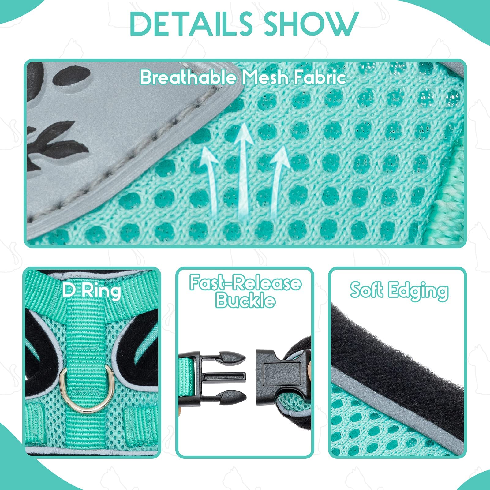 Pupteck Reflective Cat Harness And Leash Set Escape Proof - Pet Vest Harness For Cats Small Dogs Rabbits Bunny Adjustable Travel Walking Outside