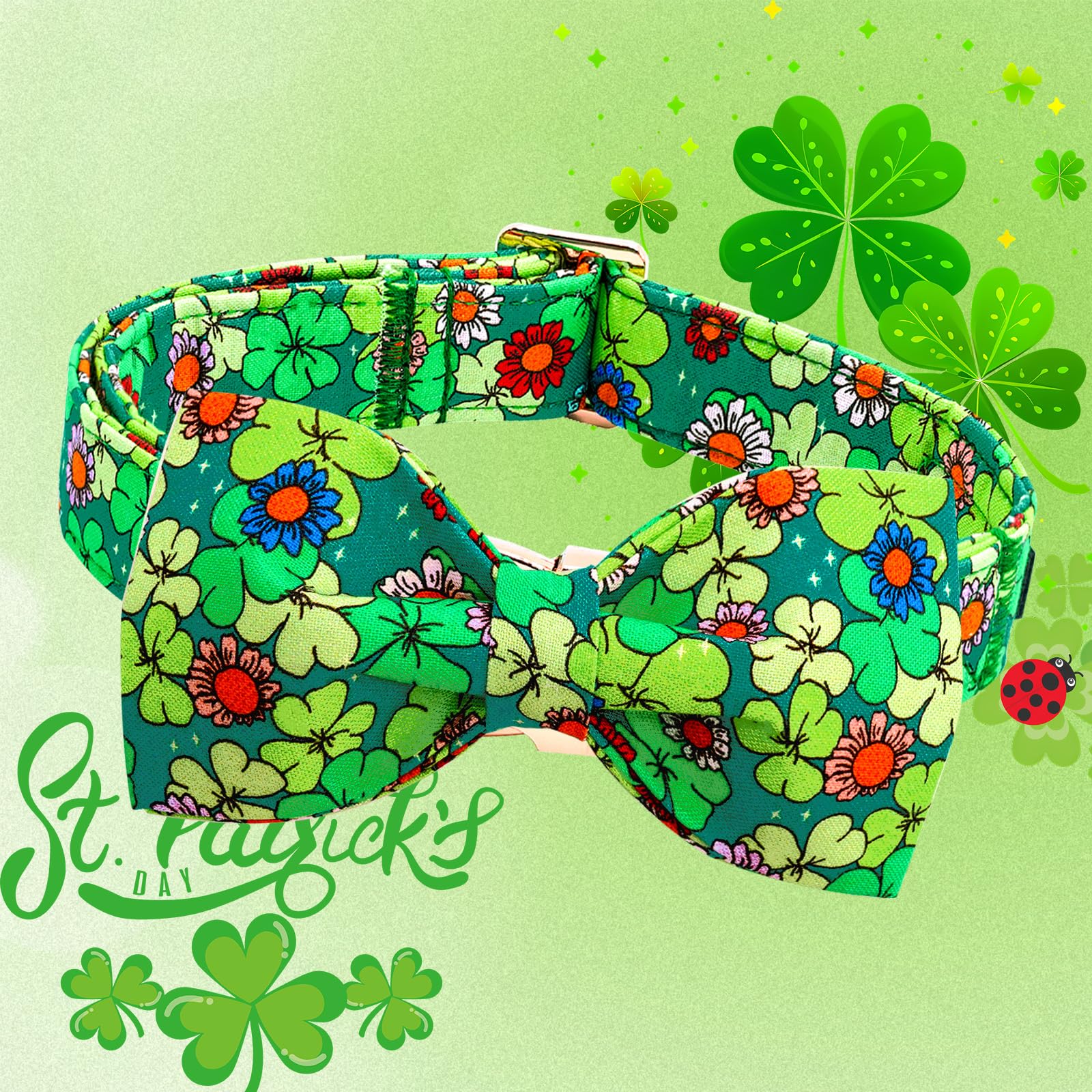 Lionheart Glory St.Patrick'S Day Dog Collar-Lucky Clover Shamrock Dog Bow Collar For Large Dogs Spring Green Trefoil Collars Wit
