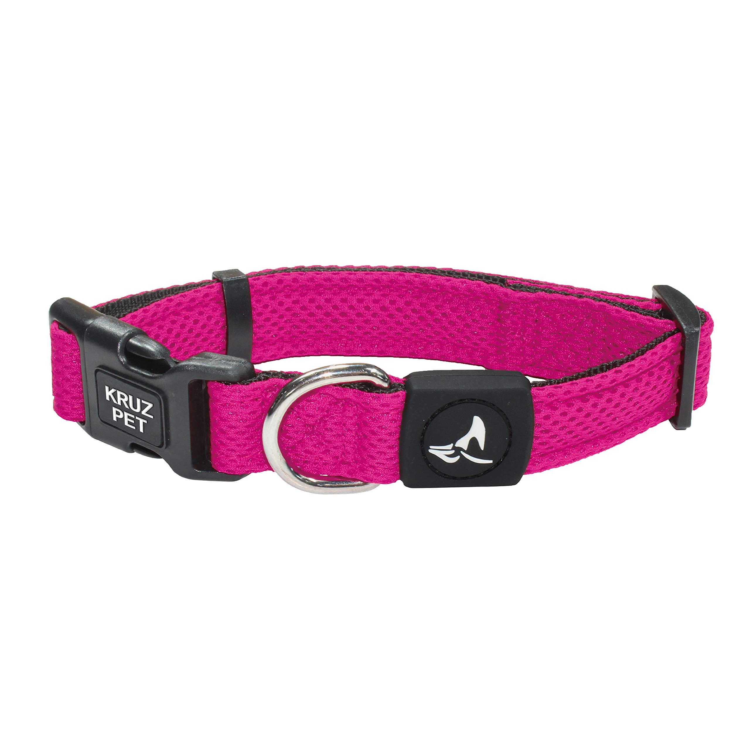 Heavy Duty Kruz Pink Dog Collar For Small, Medium, Large Dogs Adjustable Neck Collar, Safety Lock Buckle, Soft, Lightweight, Breathable, Comfort Fit - [Medium]