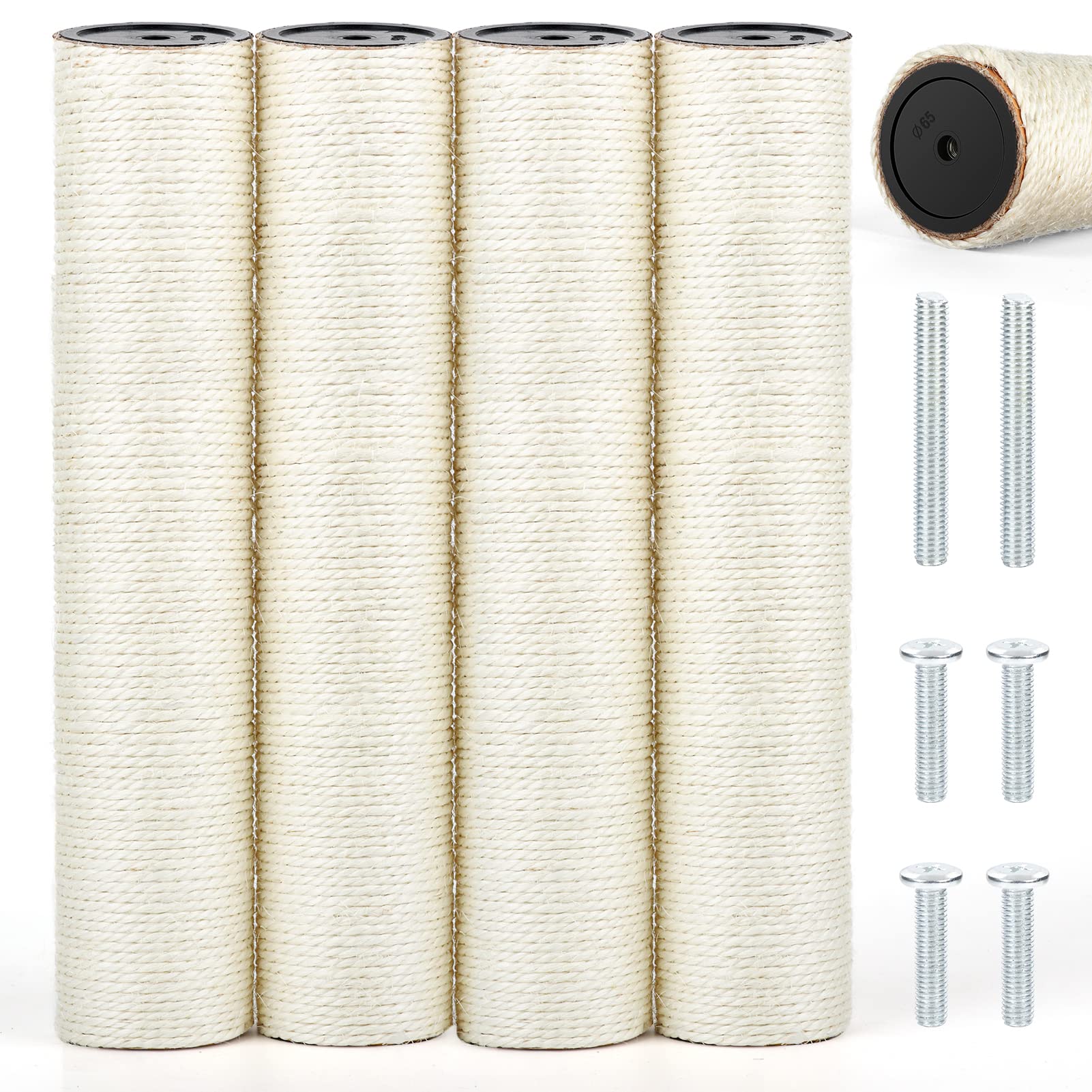 PETUOL 4 PCS M8 Cat Scratching Post Replacement, 15.7 x 3.1 Inch Sisal Pole Cat Tree Replacement Post with Screws, Refill Scratc