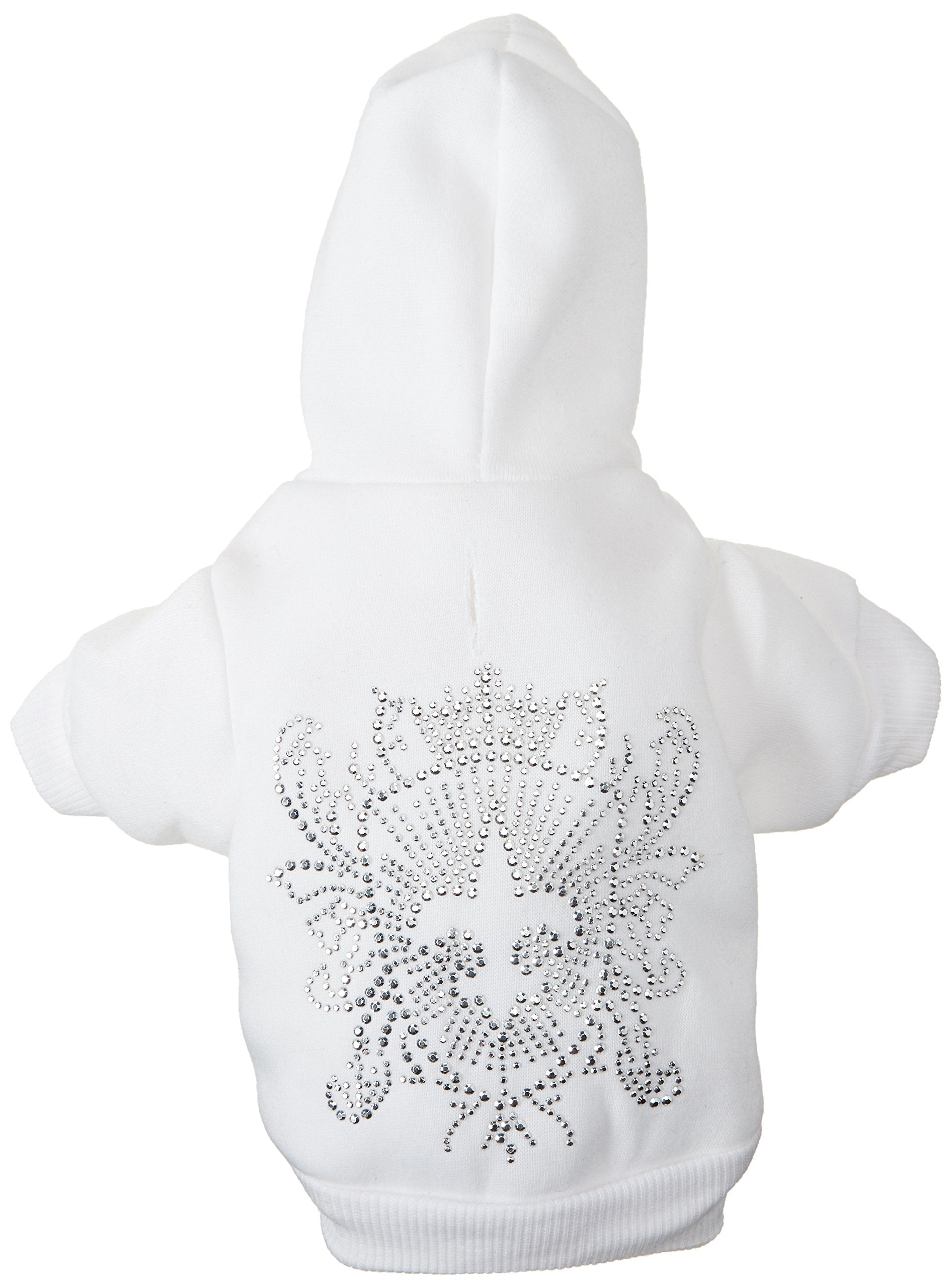 Mirage Pet Products 8-Inch Rhinestone Fleur De Lis Shield Hoodies, X-Small, Cream