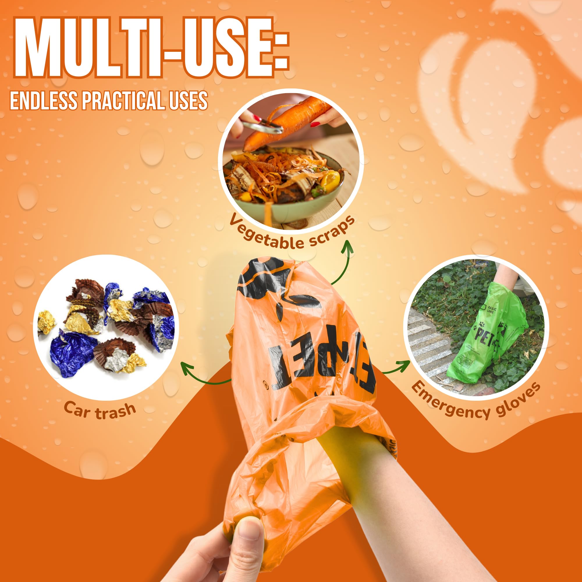 Pet N Pet 1080 Counts Orange Poop Bags For Dogs, 38% Plant Based & 62% Pe Extra Thick Dog Poop Bags Rolls, 9'' X 13'', Unscented