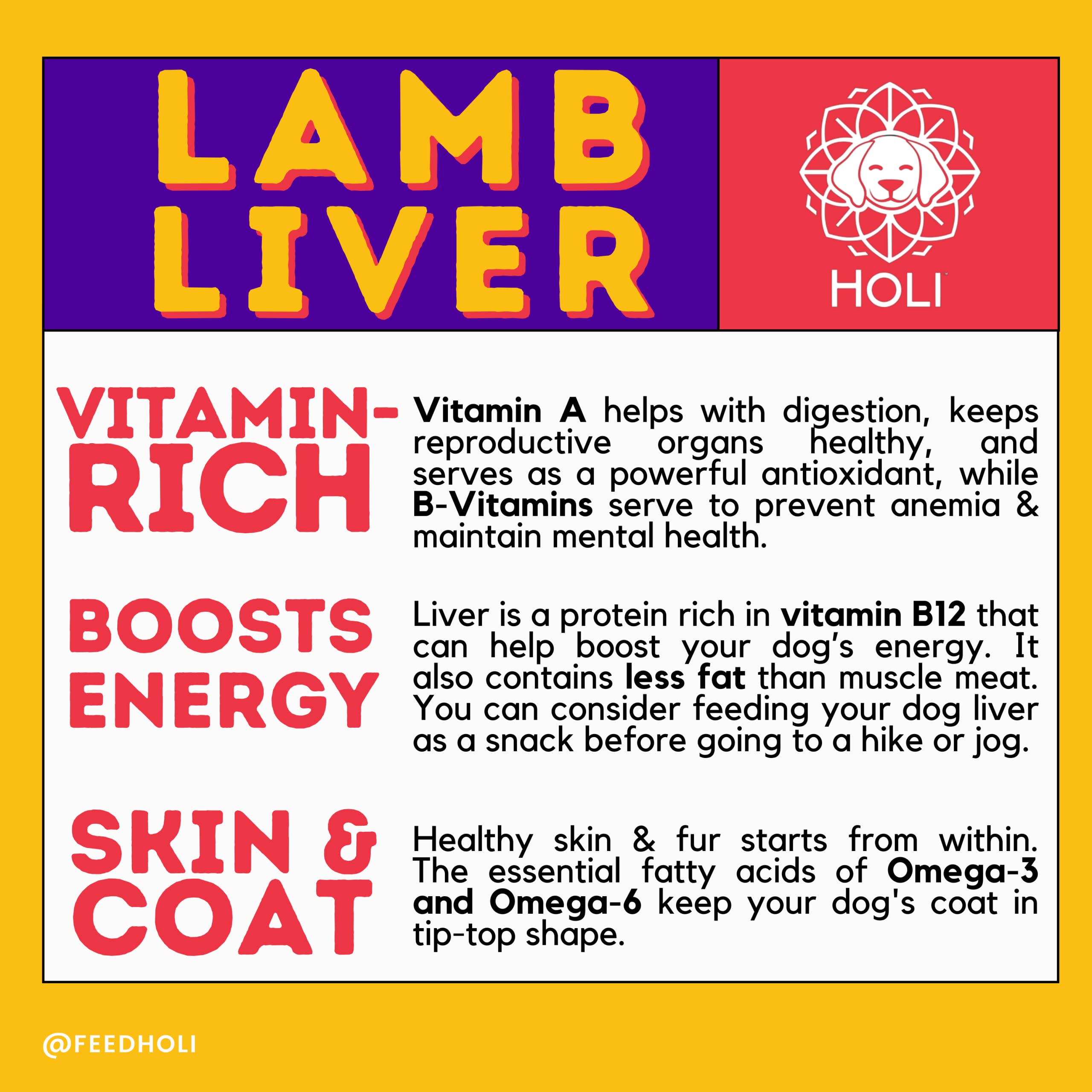 HOLI Lamb Liver Dog Food Topper - Single Ingredient, Human-Grade - Freeze Dried Dog Food Toppers and Flavor Enhancer for Picky D