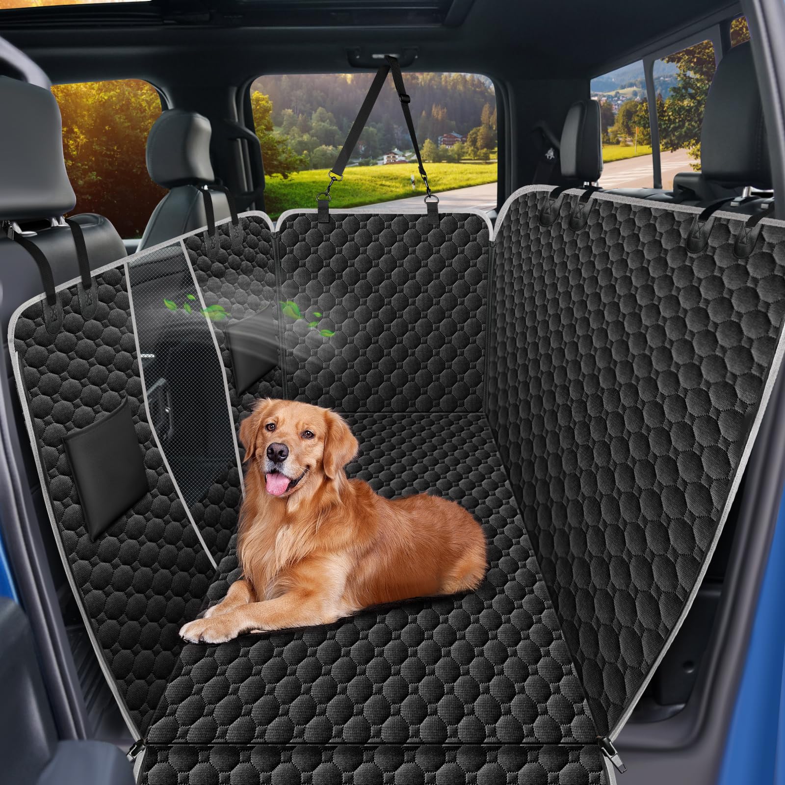 Mancro Xxl Floor Dog Hammock For Truck With Flip Up Rear Seats, Waterproof Dog Seat Cover For Back Seat, Full Back Seat Floor Pr