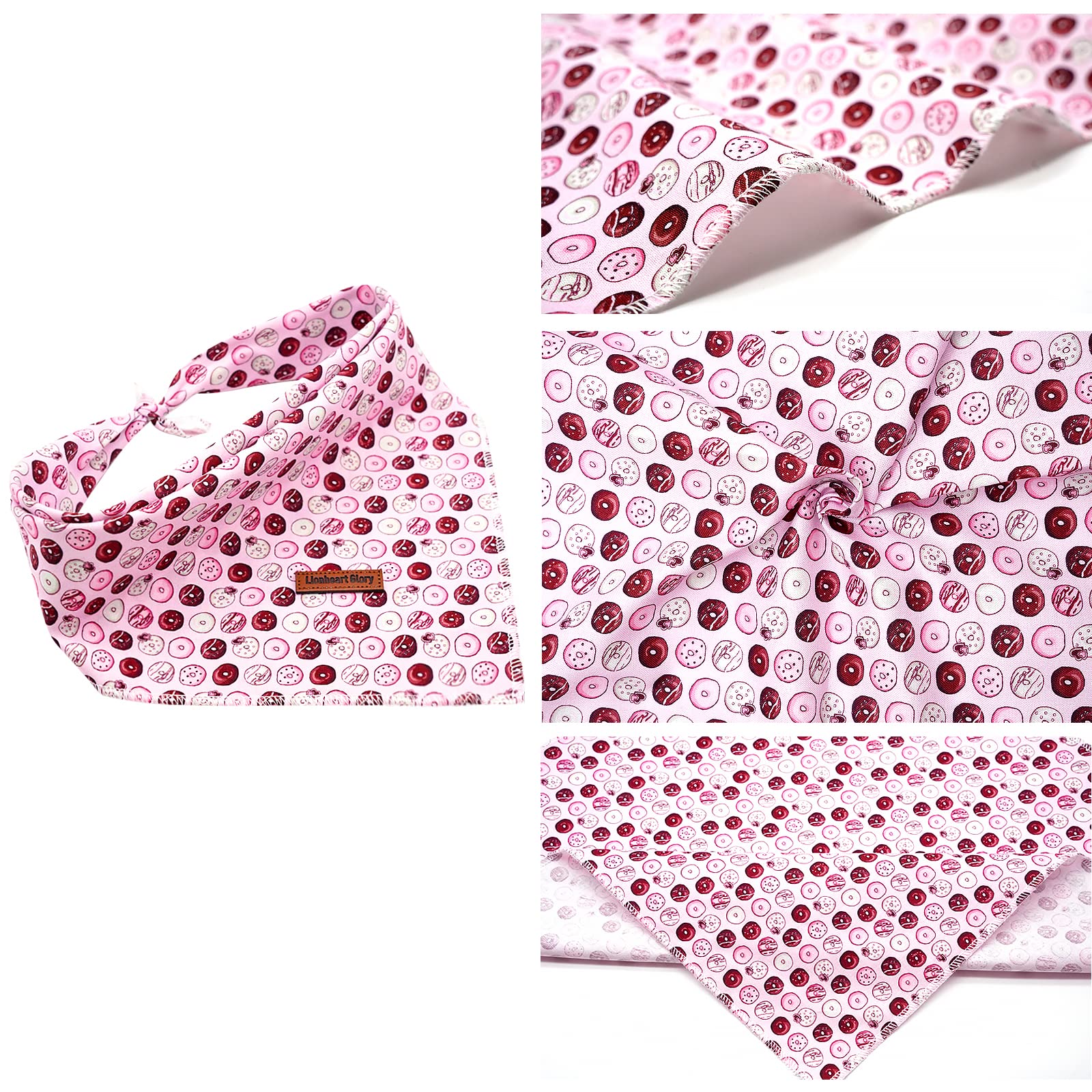 Lionheart Glory Pink Doughnuts Dog Bandana 1 Pack Washable Soft Dog Scarf, Square Adjustable Dog Bandanas For Small Medium Large