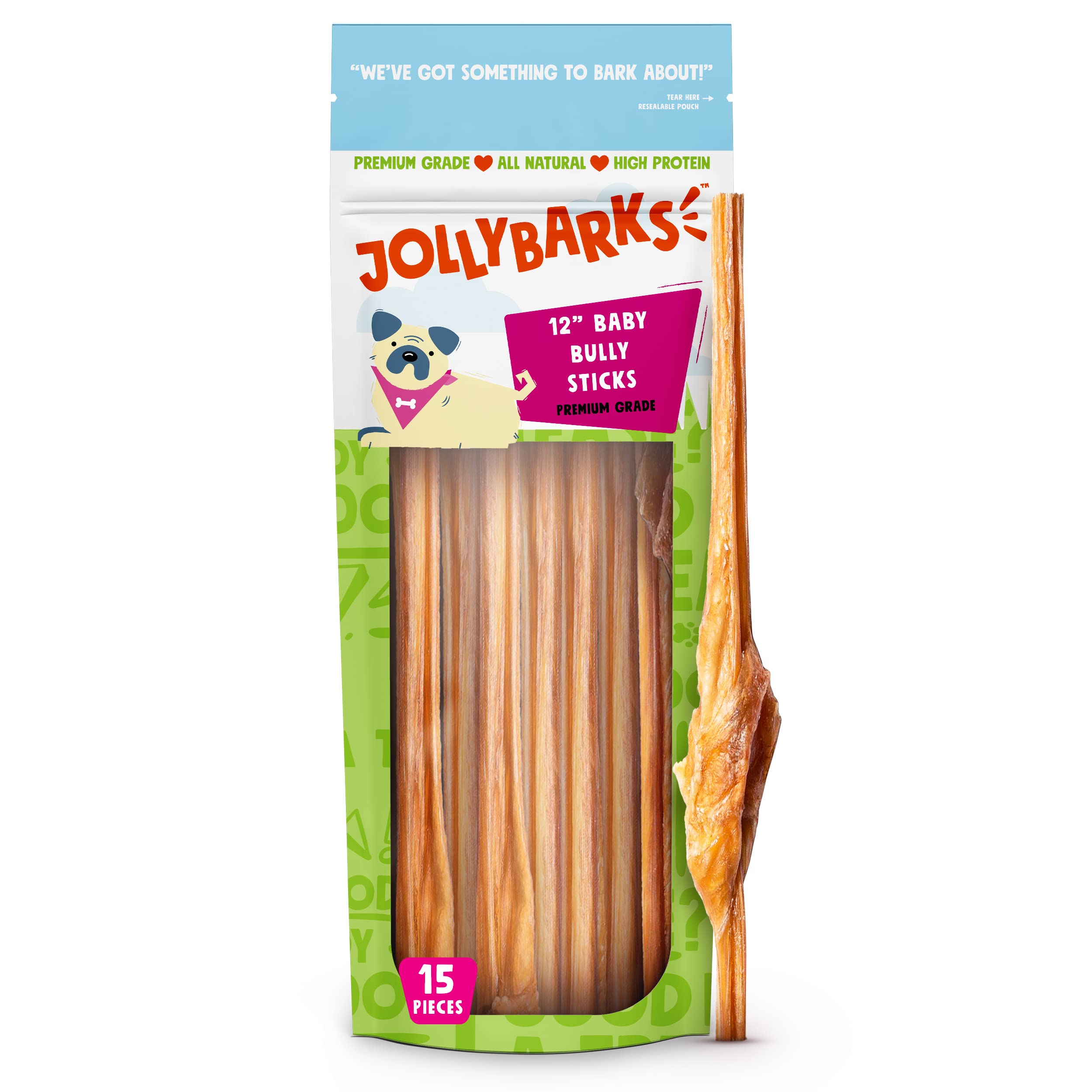 Jolly Barks 6 Baby Bully Sticks for Small Dogs  All Natural Single Ingredient Dog Treat  Beef Baby Bully Sticks for Puppies Teet