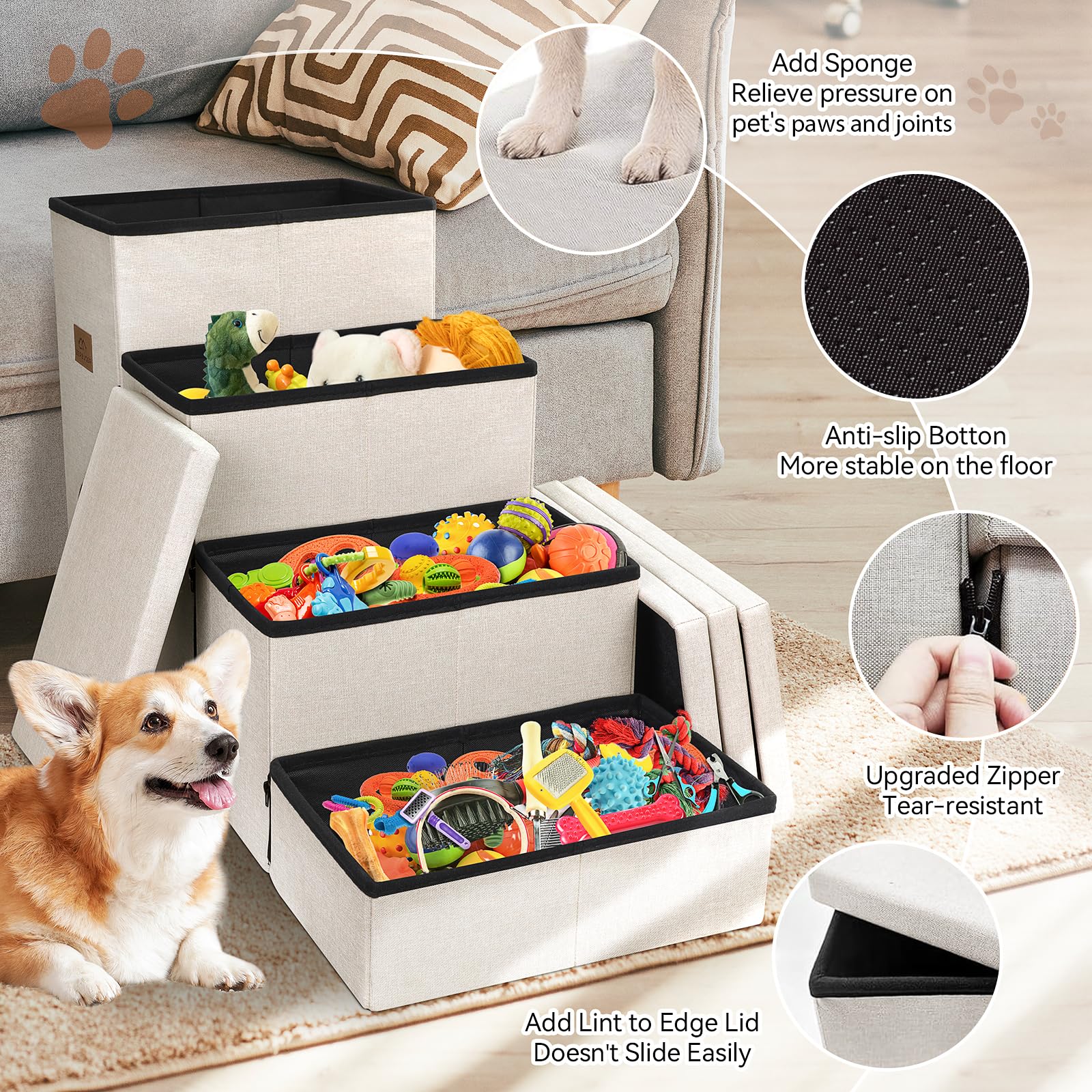 Zerbuger Dog Stairs with Condo 23  H, 4-Step Wider Folding Storage Pet Stairs Gift for Small/Medium/Large Old Dogs Cats, Dog Ste
