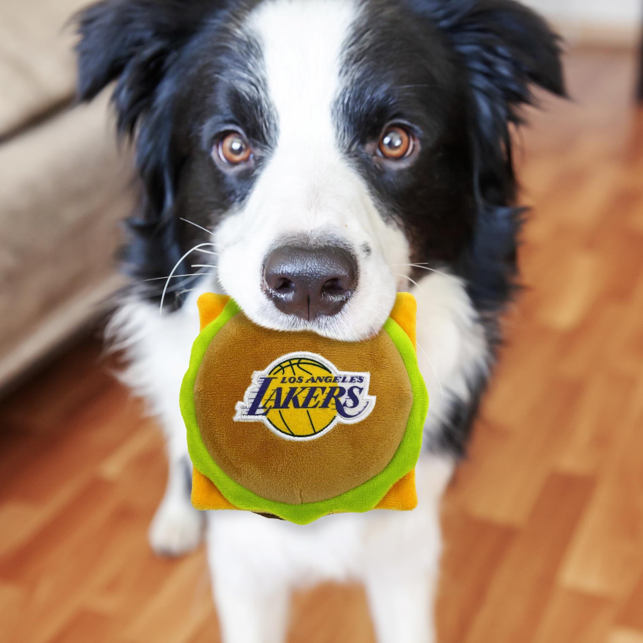 Pets First Nba Los Angeles Lakers Cheese Burger Plush Dog & Cat Squeak Toy - Cutest Stadium Hamberger Snack Plush Toy For Dogs &