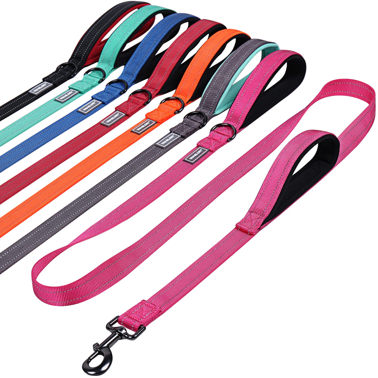 Vivaglory Traffic Handle Dog Leashes, Two Padded Soft Handles Strong Dog Leash, Reflective & Metal Hook Training Dog Lead, Pink,
