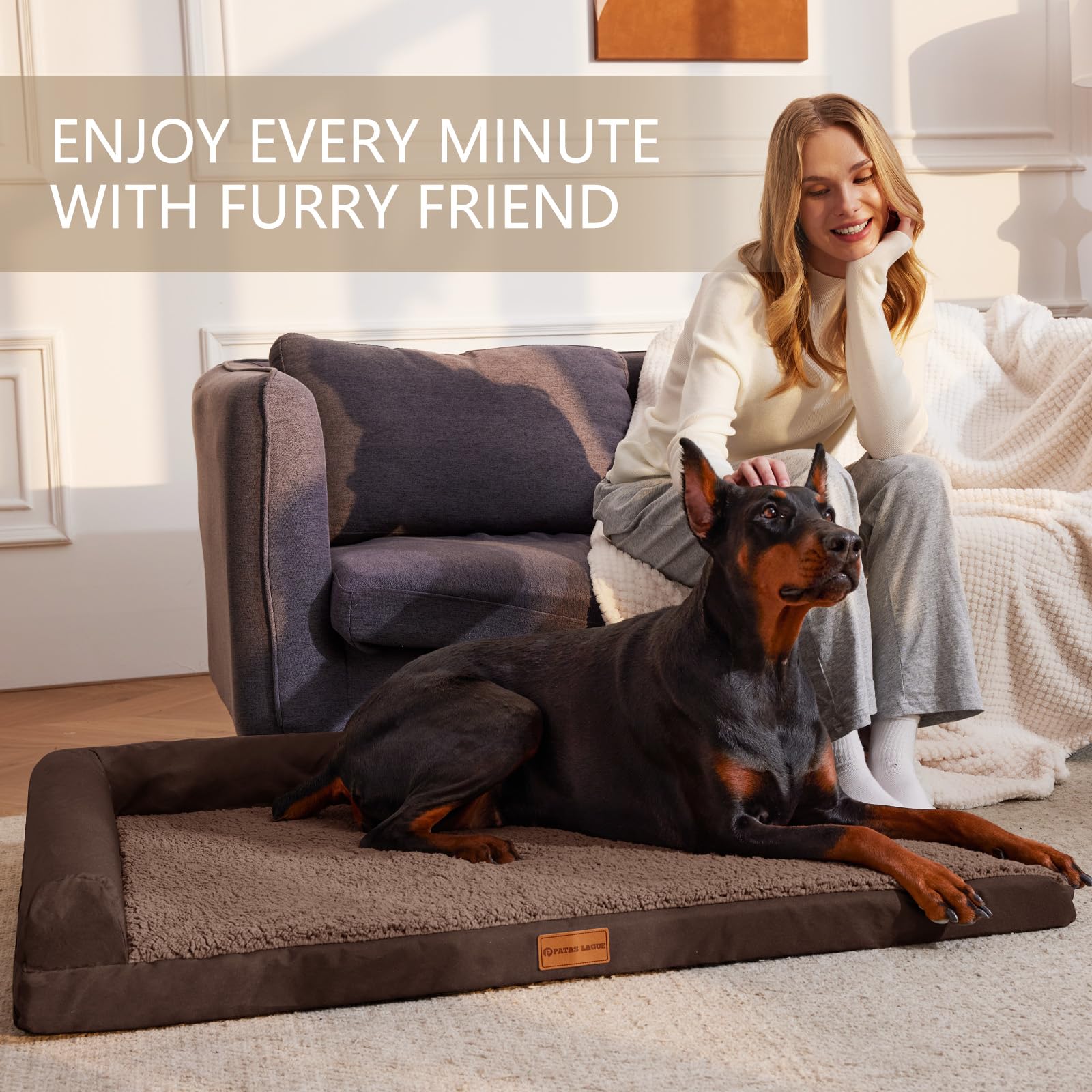 Patas Lague Orthopedic Jumbo Dog Bed For Extra Large Dogs 56''X40'', Waterproof L Shaped Jumbo Pet Sofa Beds With Removable Wash