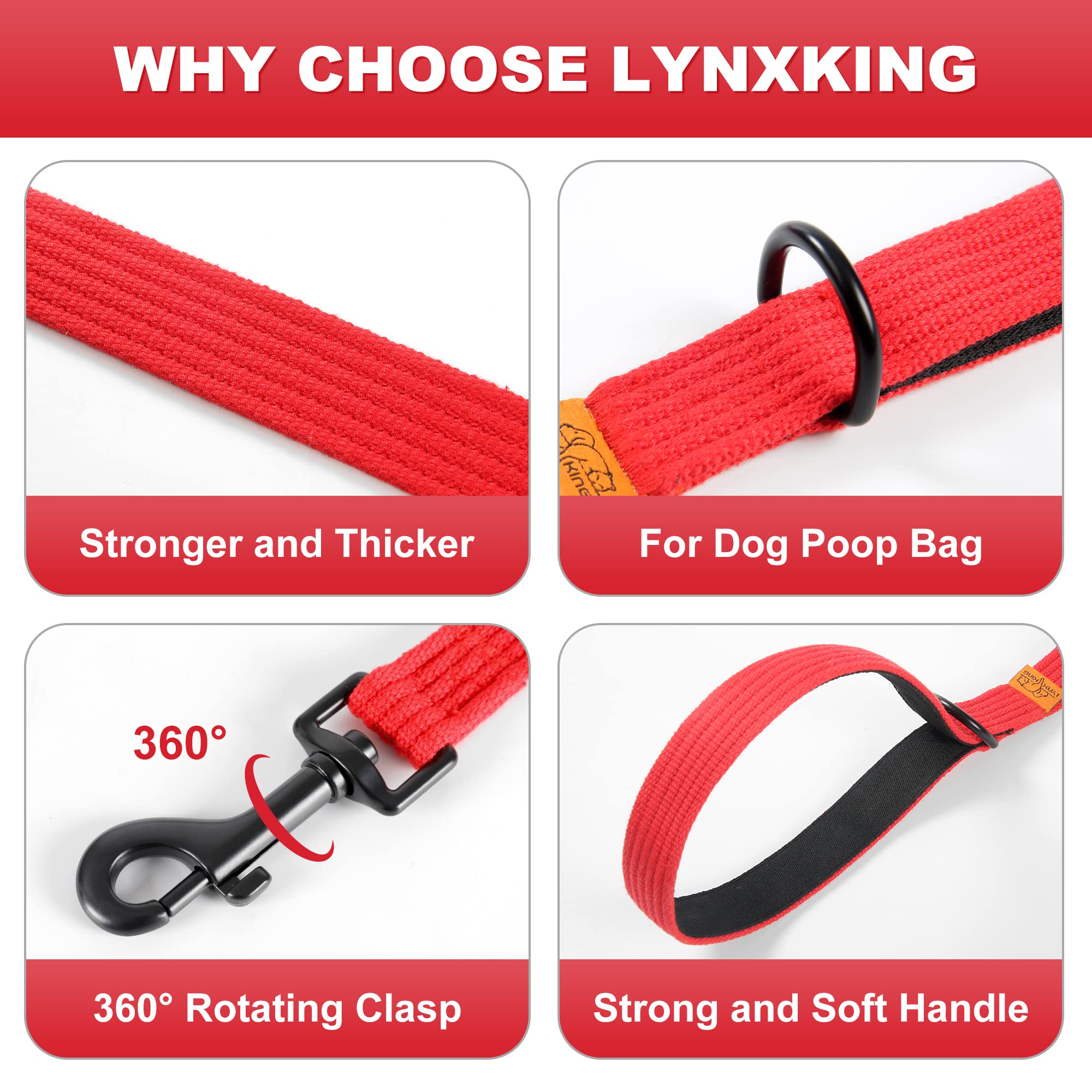 Lynxking Heavy Duty 6Ft Reflective Safety Walking Lead For Small To Large Dogs - Double Handle Padded Leash