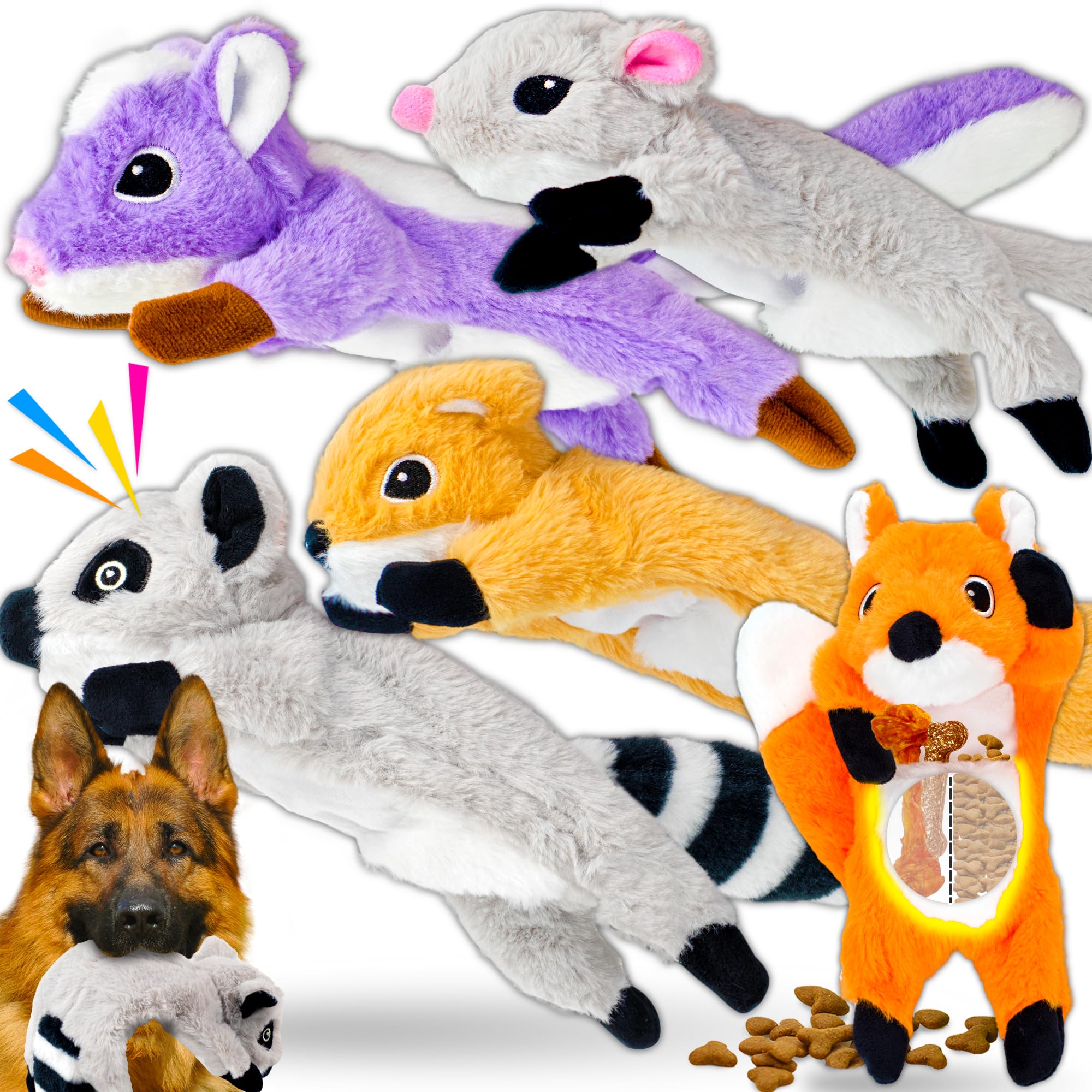 Lechong 5-Pack No Stuffing Dog Squeaky Toys, Plush Crinkle Dog Chew Toys Bundle W/Treat Hidden Pocket For Large Medium Small Dog