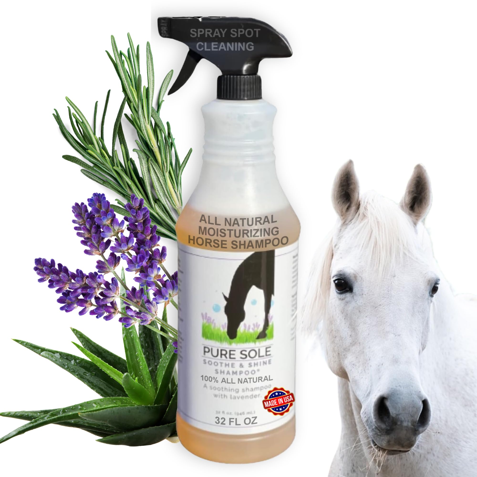 Horse Shampoo - Pure Sole Soothe & Shine Shampoo - Deep Cleaning Moisturizing Shampoo For Body, Mane And Tail - Hydrates Skin An
