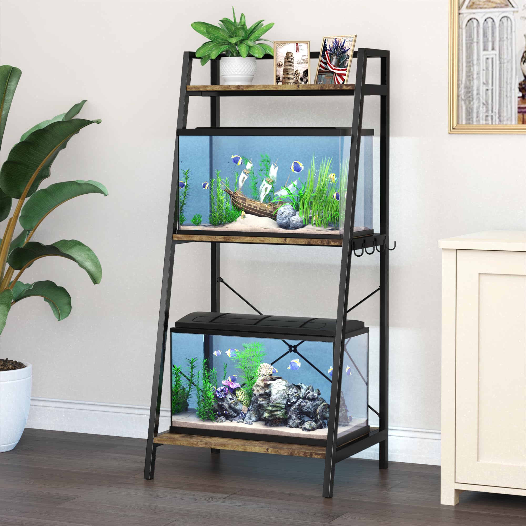 GDLF 5-10 Gallon Fish Tank Stand with Plant Shelf Metal Aquarium Stand with Storage Shelf Fits Turtle, Reptile Tank