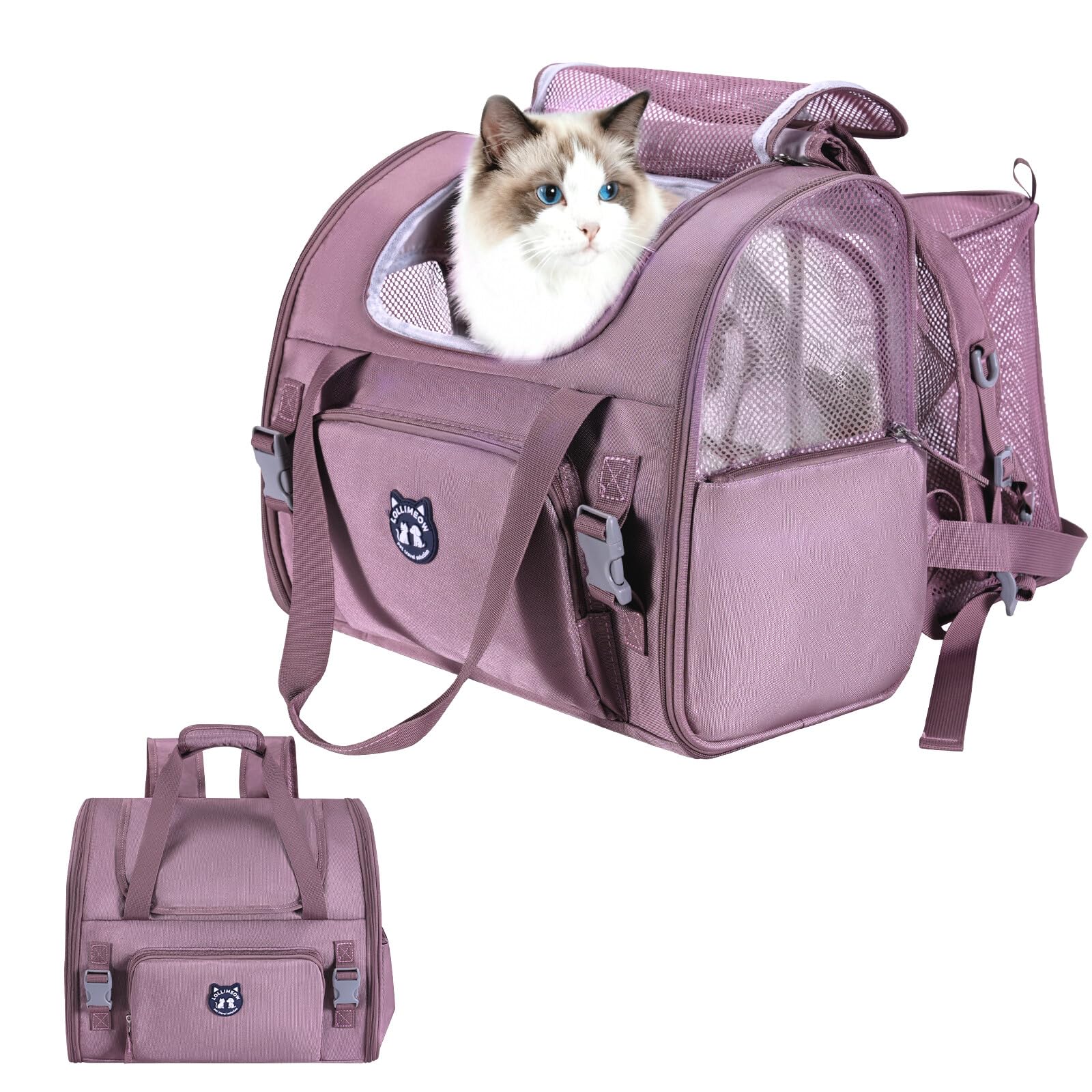 Lollimeow Expandable Cat Carrier Backpack for Large Cats - Airline Approved Pet Carrier Backpack for Small Dogs, Hiking & Travel