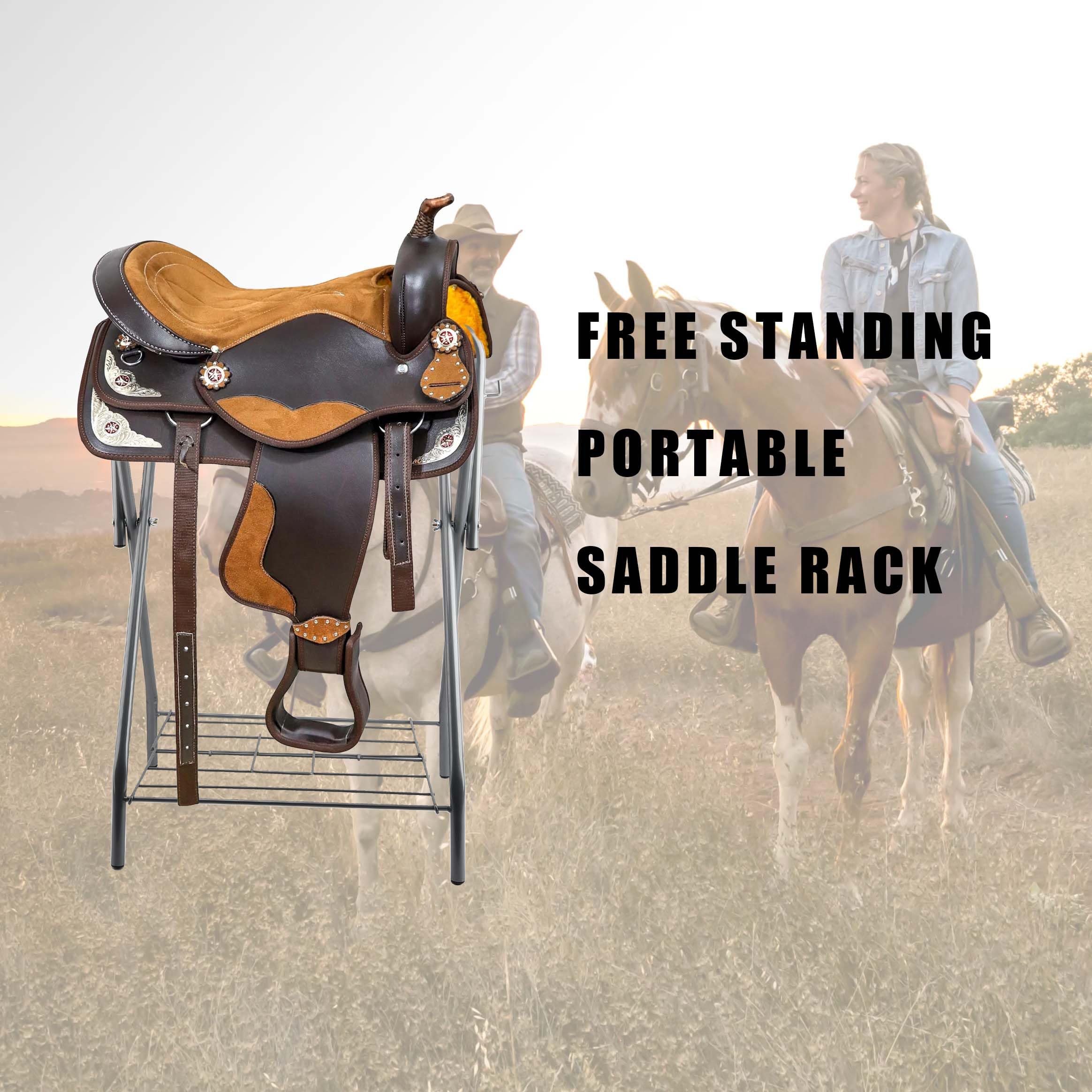 Hdyegy Saddle Rack Portable Folding Horse Saddle Stand For English And Western Saddles,28'' L X 19'' W X 37.5'' H,Silver