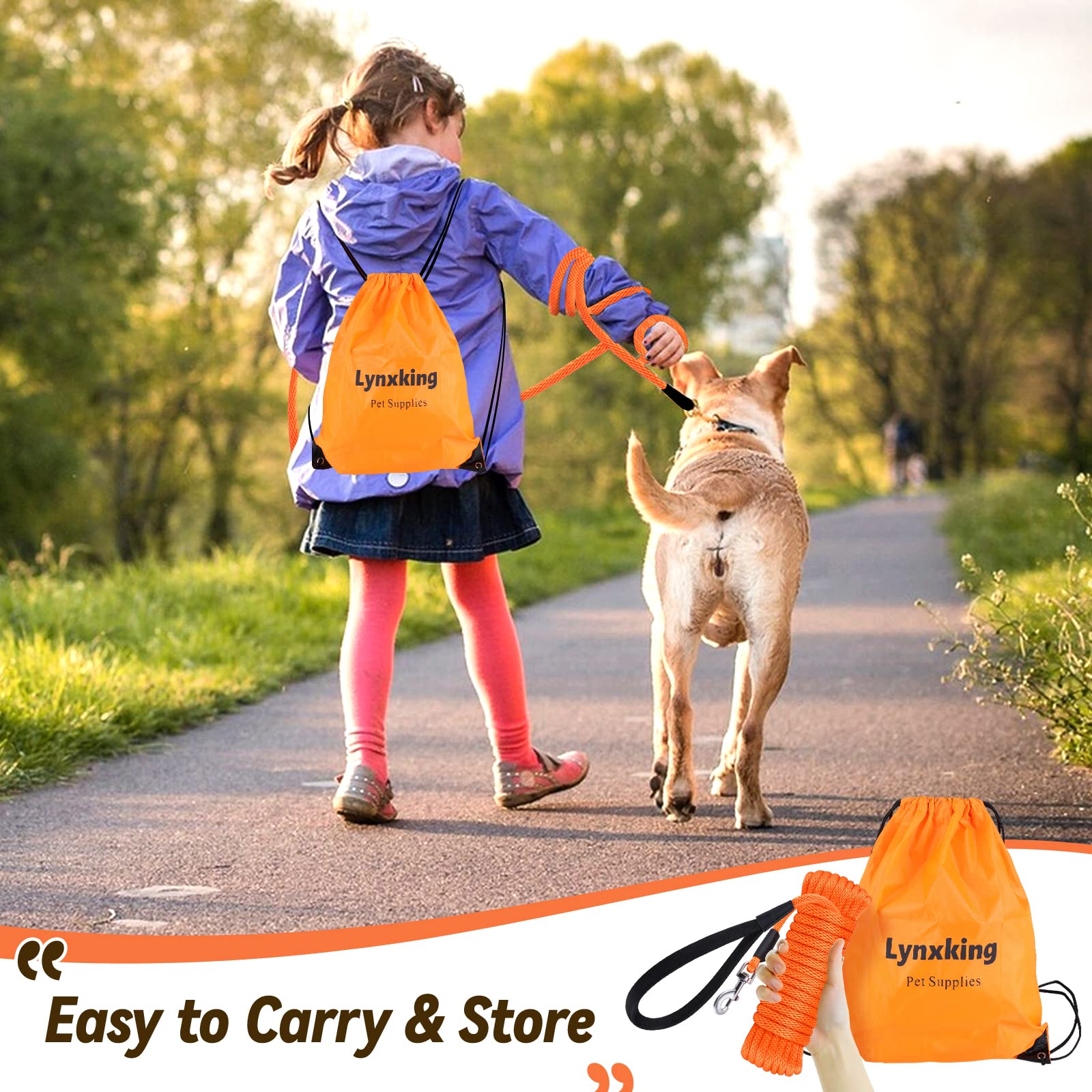 lynxking Check Cord Dog Leash Long Lead Training Tracking Line Comfortable Handle Heavy Duty Puppy Rope 10ft 15ft 30ft 50ft for