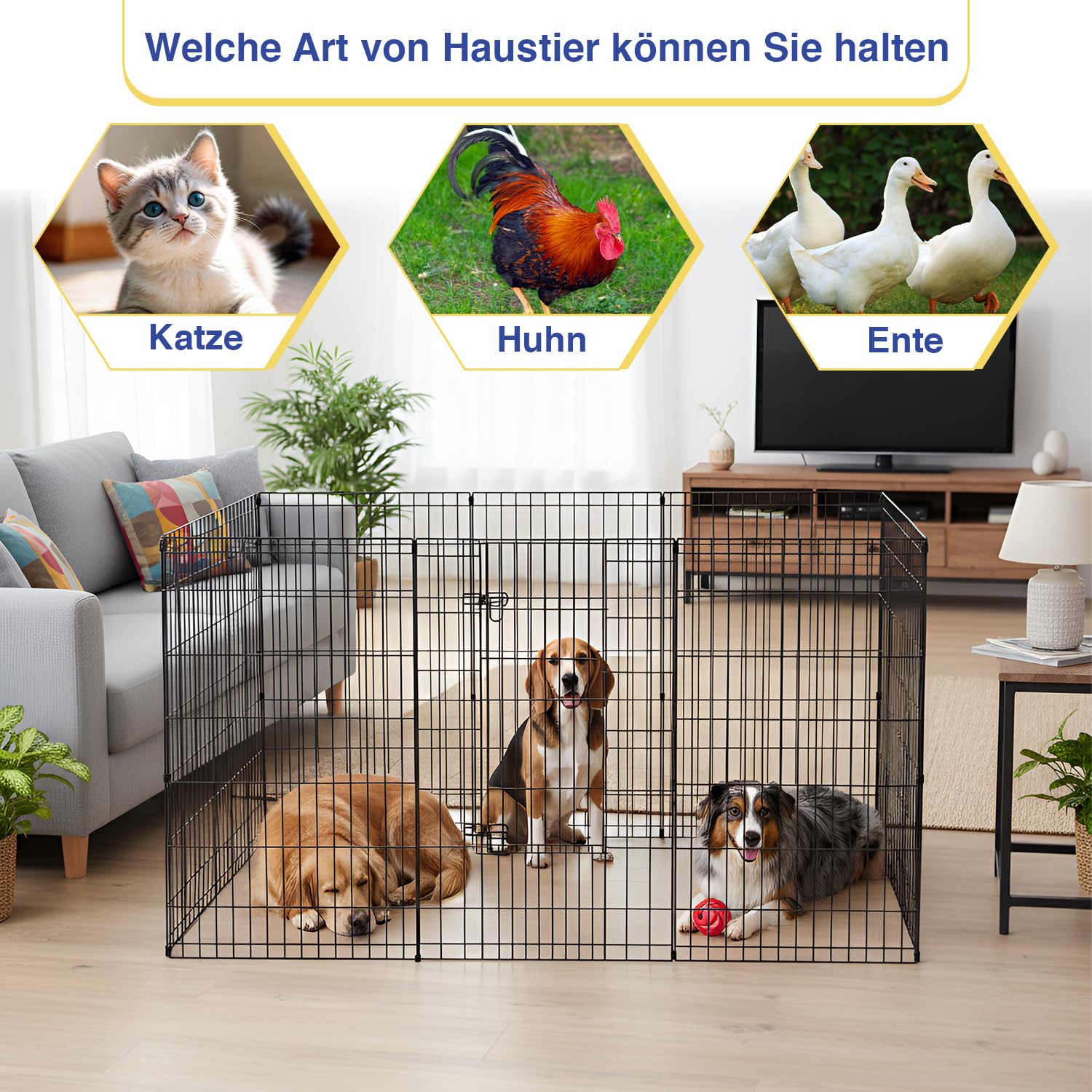 FDW 42 Inch Dog Pen 8 Panel Dog Playpen Indoor Outdoor Metal Puppy Pet Fence Portable Folding Animal Exercise Fence,Black