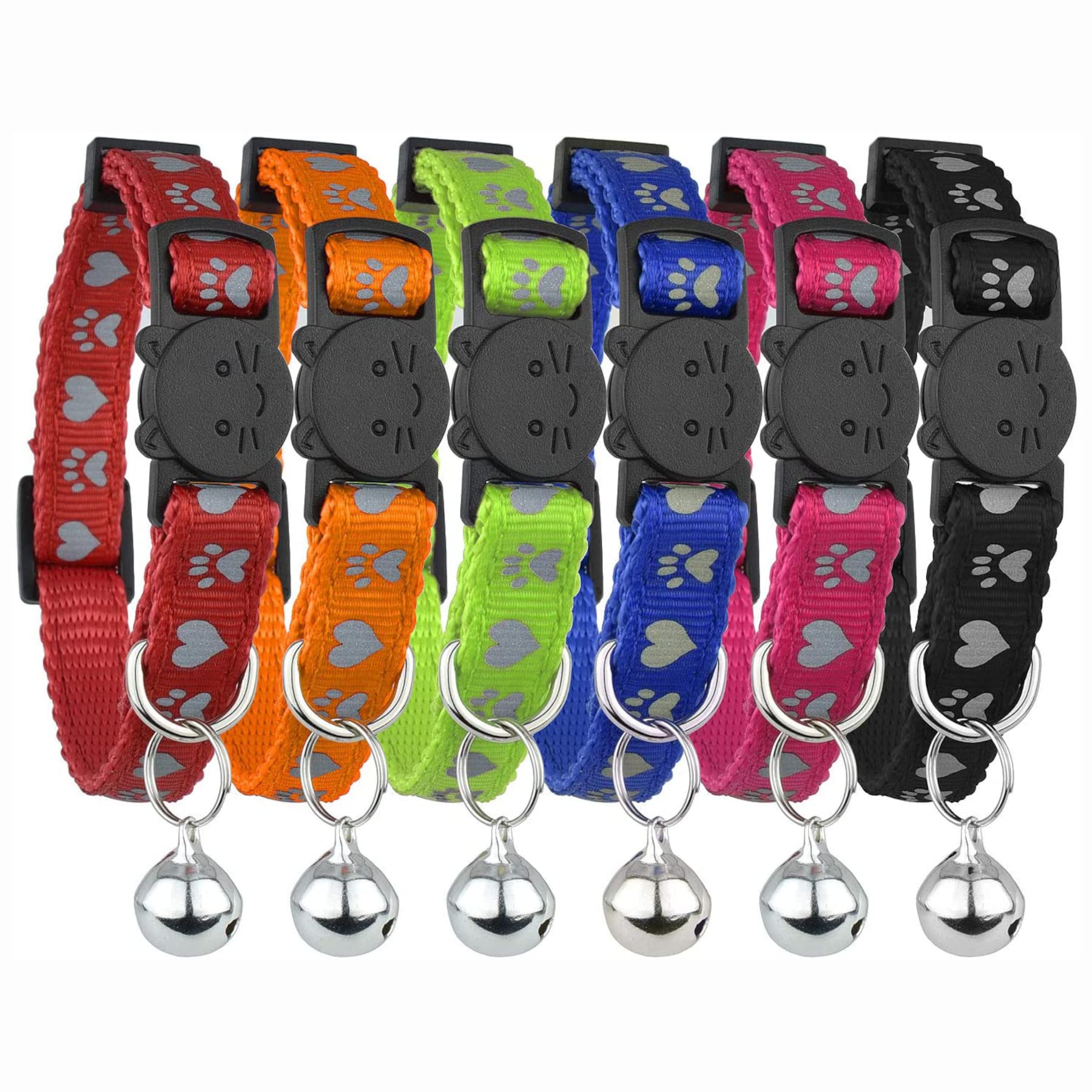 Reflective Cat Collar With Bell, Set Of 6, Solid & Safe Collars For Cats, Nylon, Mixed Colors, Pet Collar, Breakaway Cat Collar, Free Replacement (Mixed)