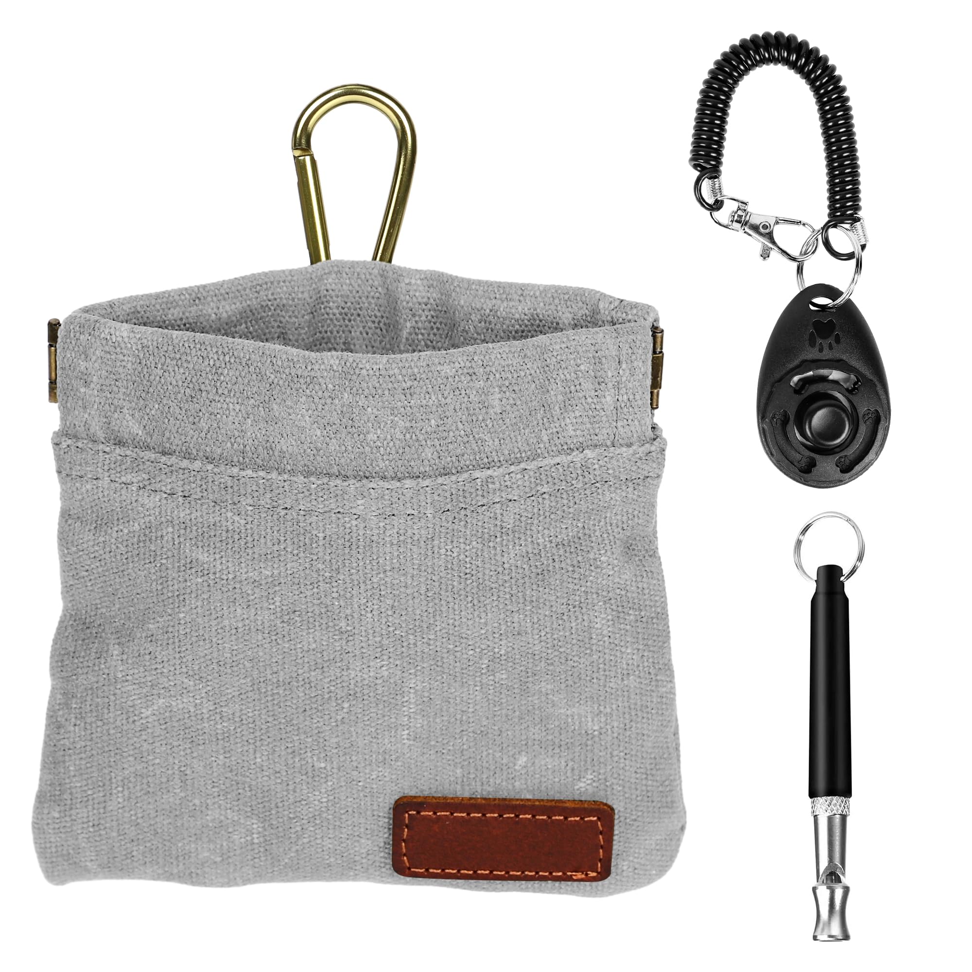 cambk Dog Treat Pouch Training Kit with Clicker, Small Puppy Treat Bag with Clip, Hands Free Auto Closure Pouches with Dog Click