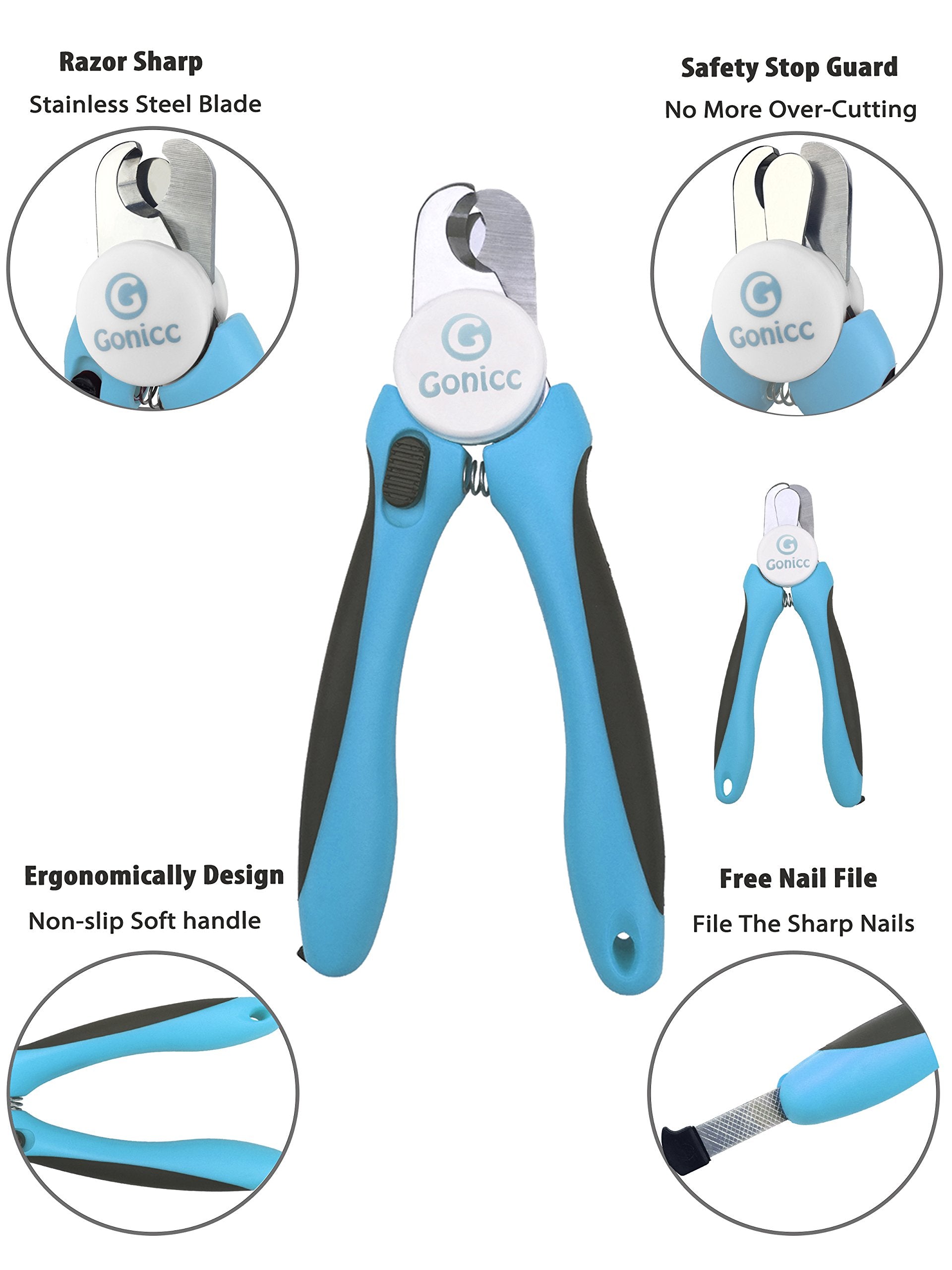 Gonicc Professional Small Dog And Cat Nail Clippers Sharp Stainless Steel Pet Nail Trimmers(With Free Nail File In Handle), For Rabbit, Small Animal, With Safety Guard To Avoid Overcutting