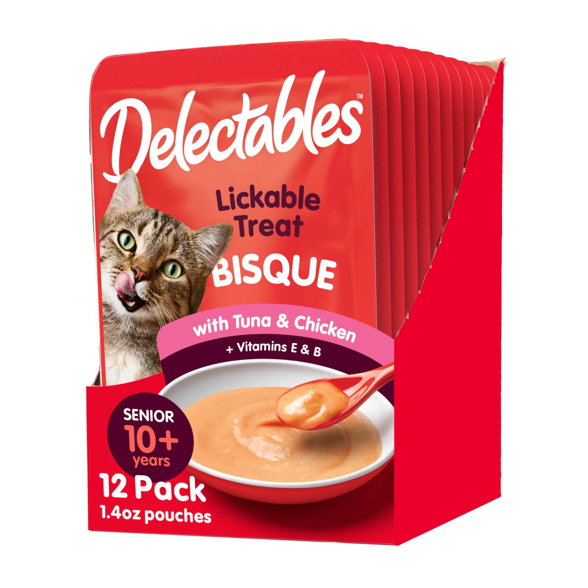 Hartz Delectables Bisque Lickable Wet Cat Treats With Tuna & Chicken, Senior Cats 10+ Years, 1.4 Ounce (Pack Of 12) - Packaging May Vary